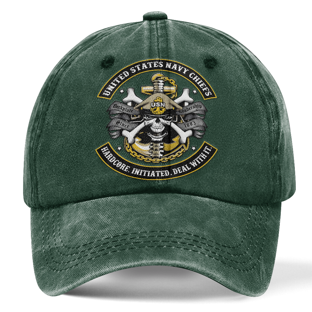 Personalizable Navy Chiefs Hardcore Initiated Deal With It Washed Cap