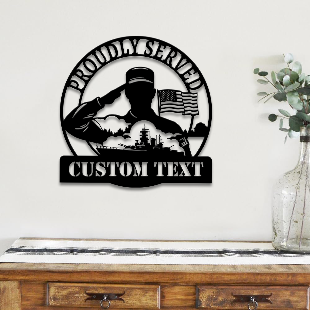 Personalized Navy Proudly Served Metal Sign Wall Art
