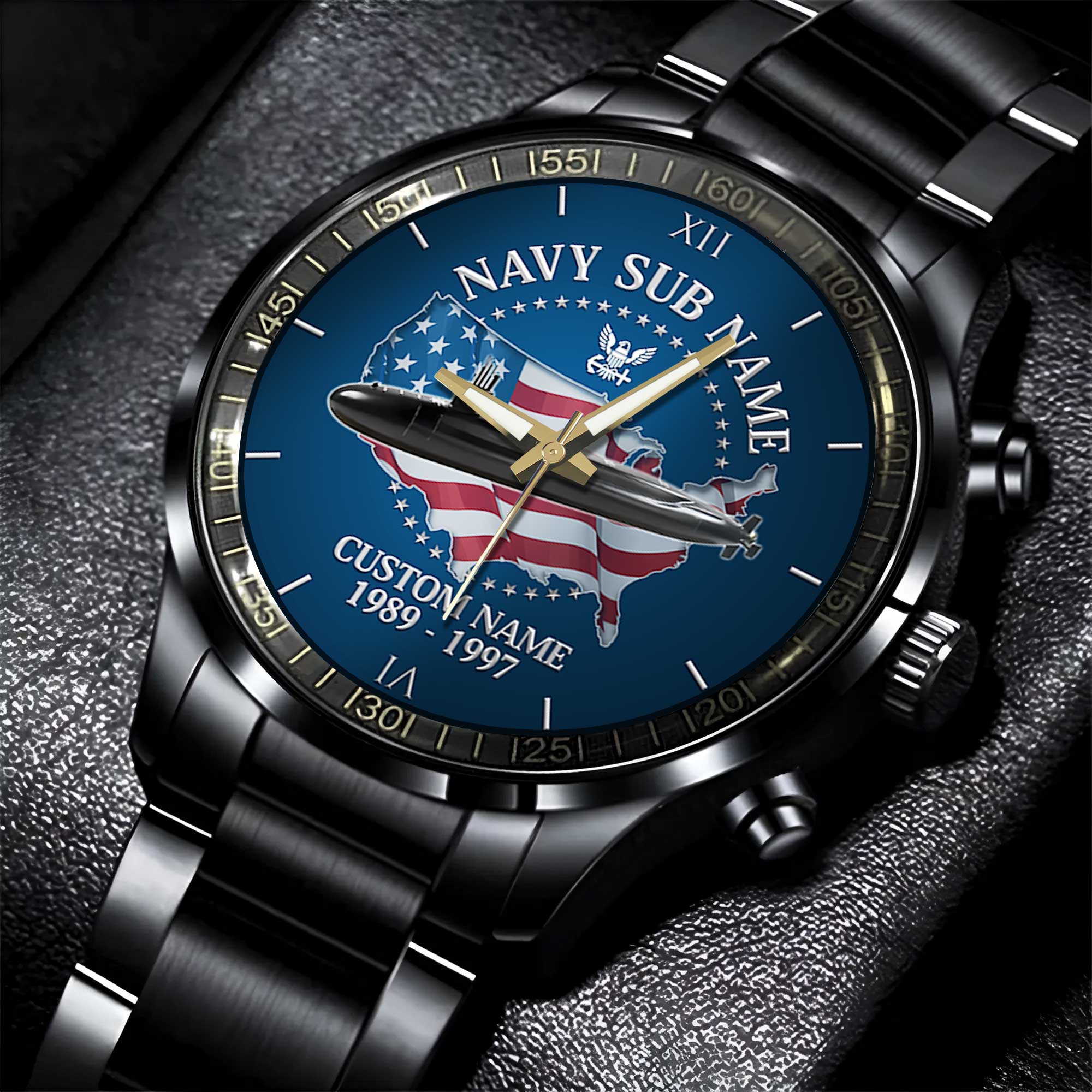 Personalizable Navy Submarine Stainless Steel Watch