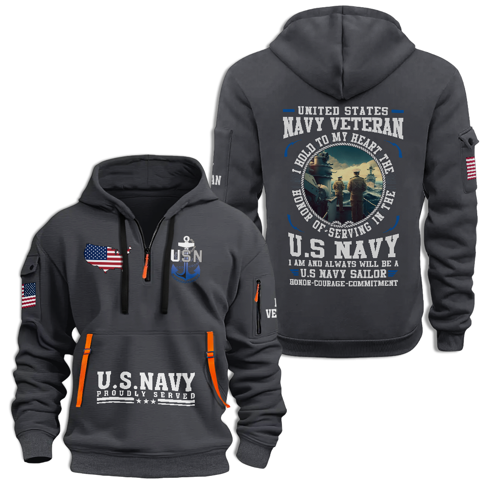 Navy Honor Courage Commitment Quarter Zip Hoodie