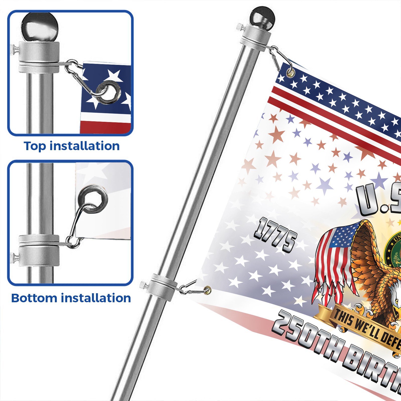 Army 250th Anniversary House Flag With Flagpole Combo