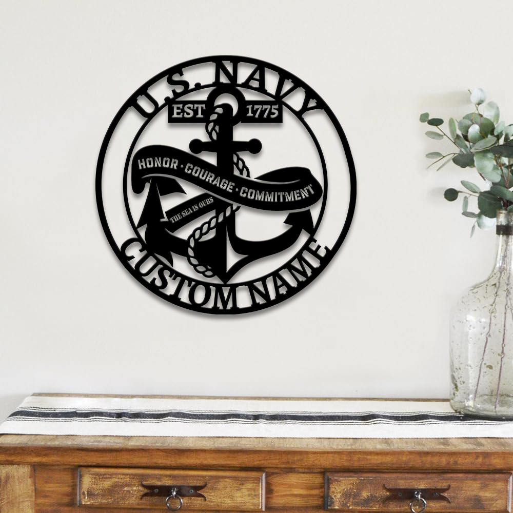 Personalized Navy Anchor Metal Sign Wall Art