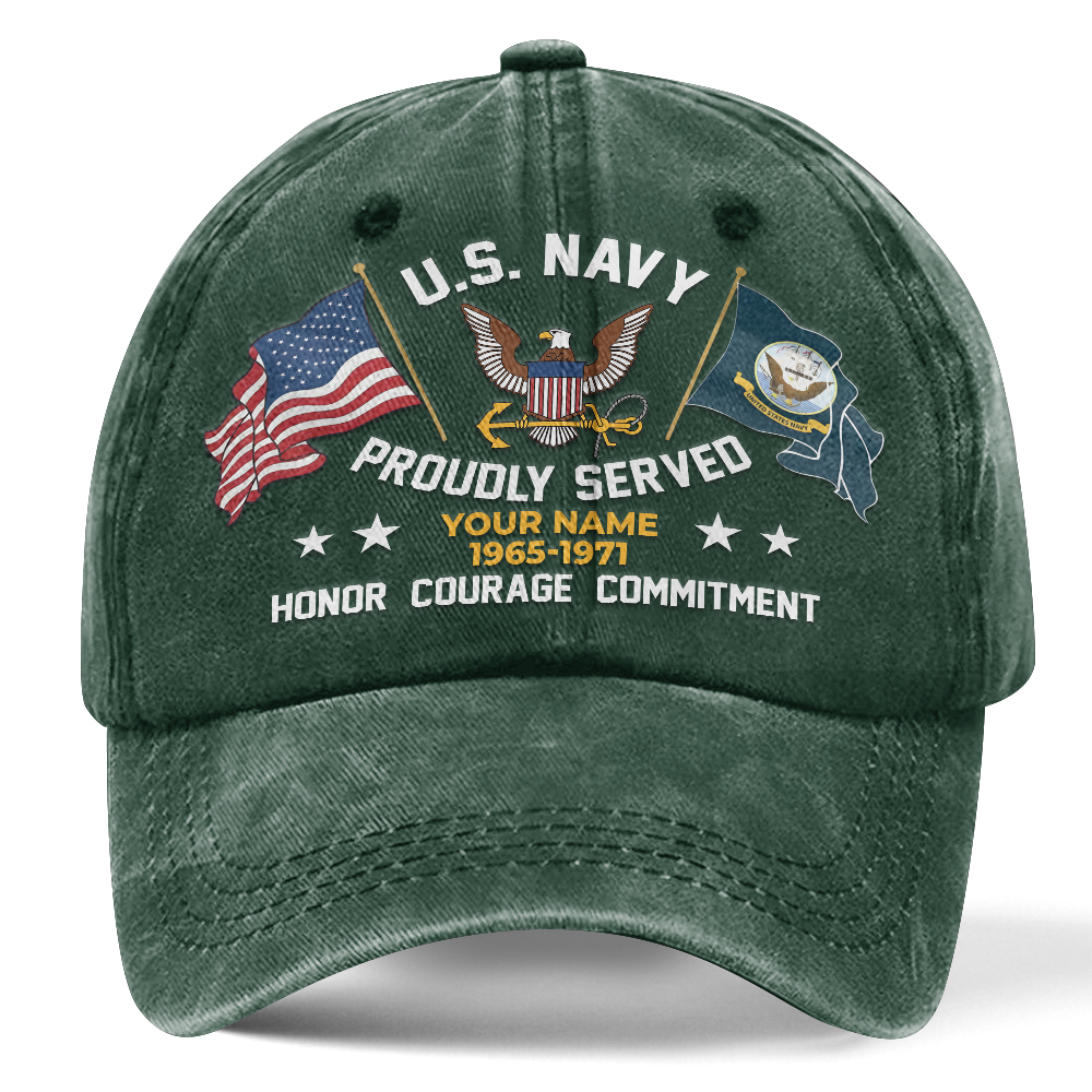 Personalized Navy Proudly Served Washed Cap