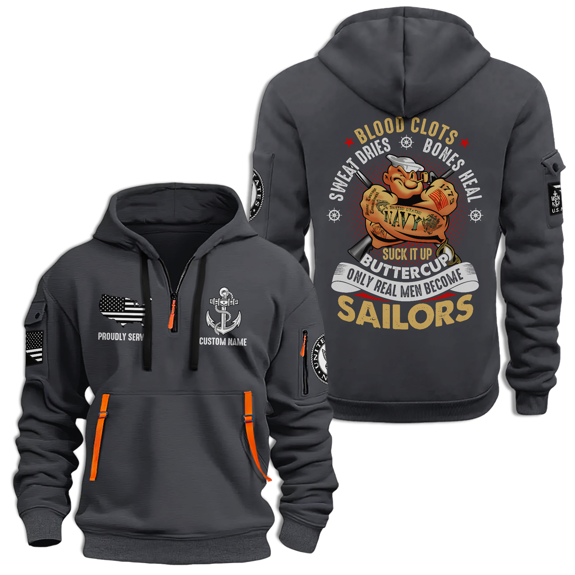 Personalizable Only Real Men Become Sailors Quarter Zip Hoodie