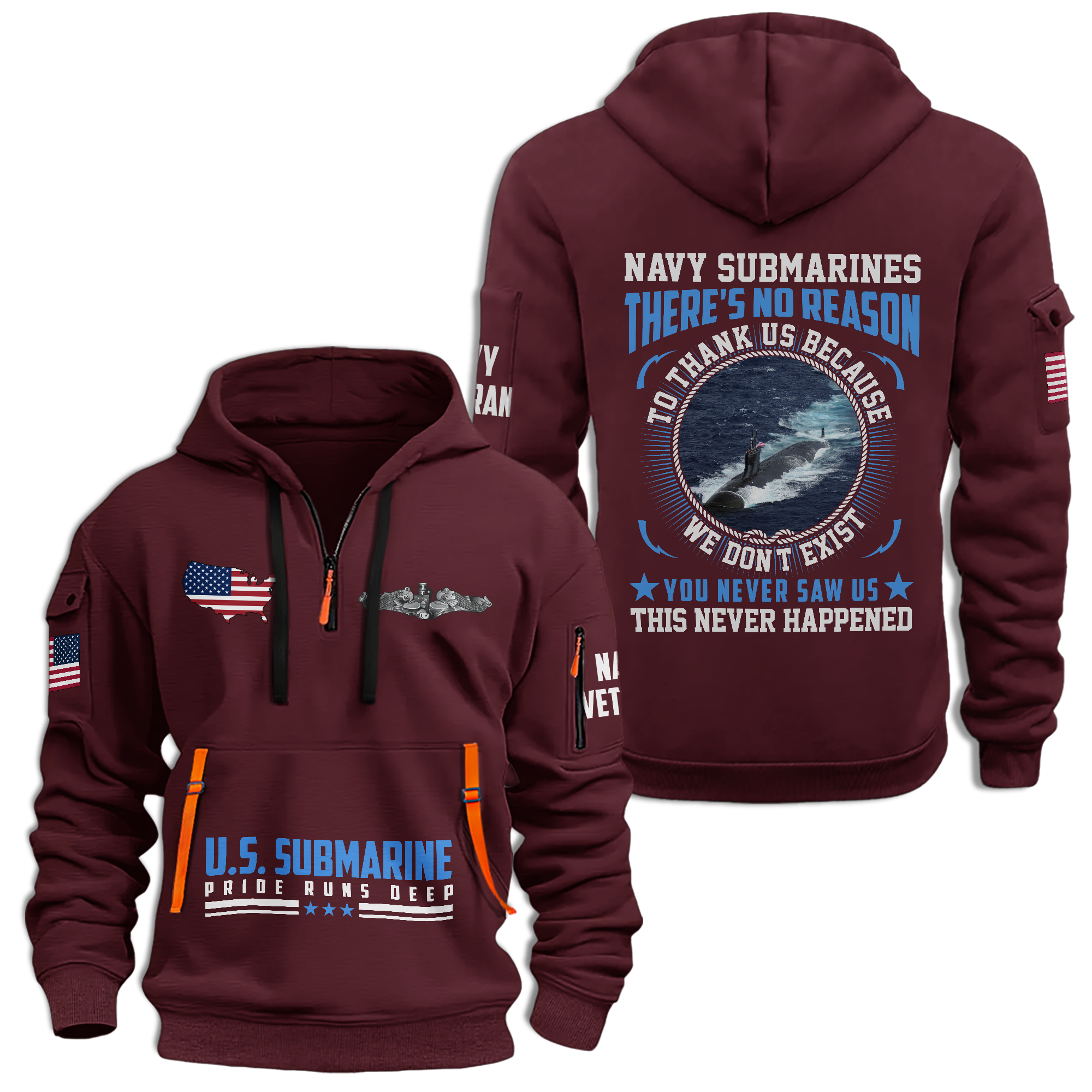 Navy Submarine Quarter Zip Hoodie