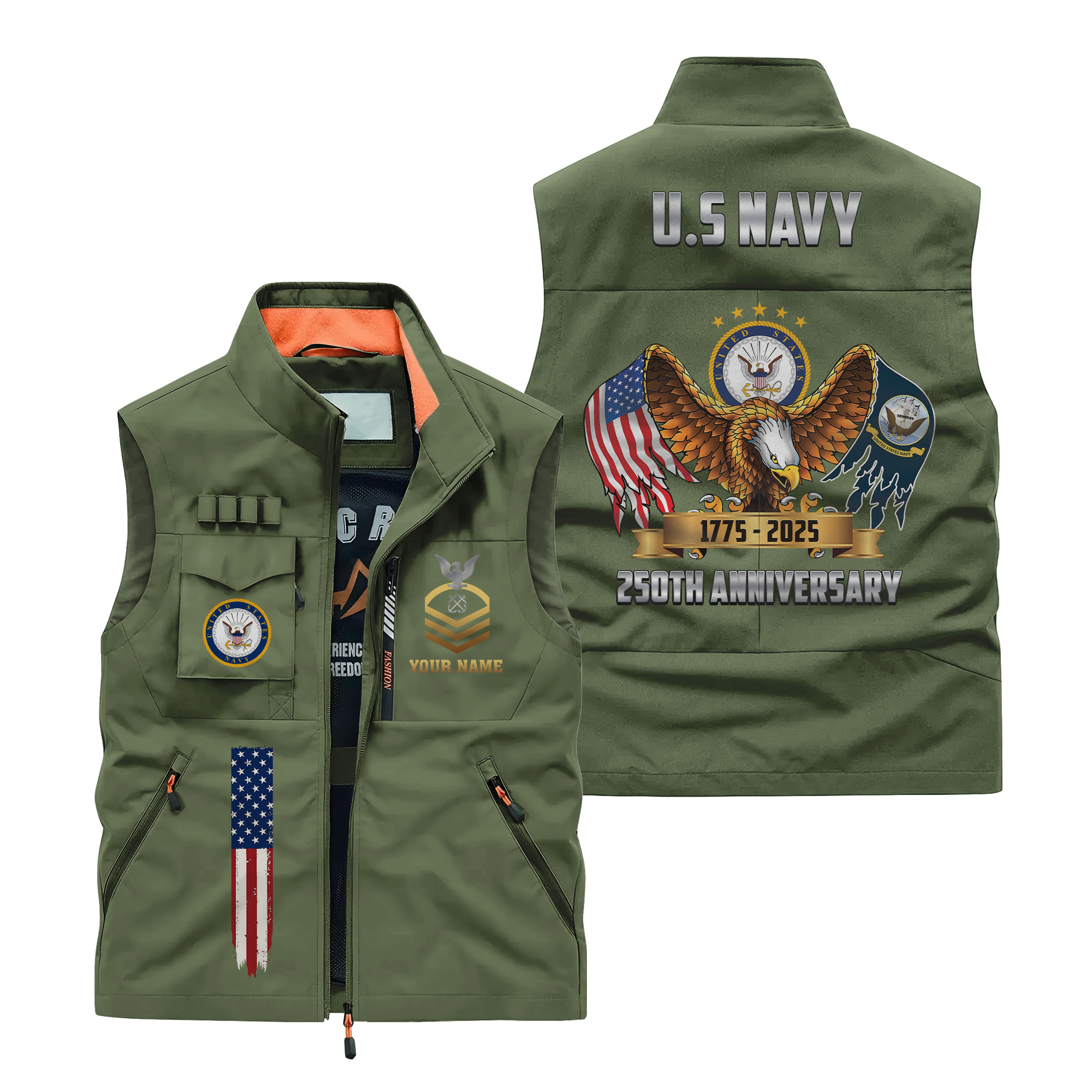 Personalizable Navy 250th Anniversary Pocket Vest