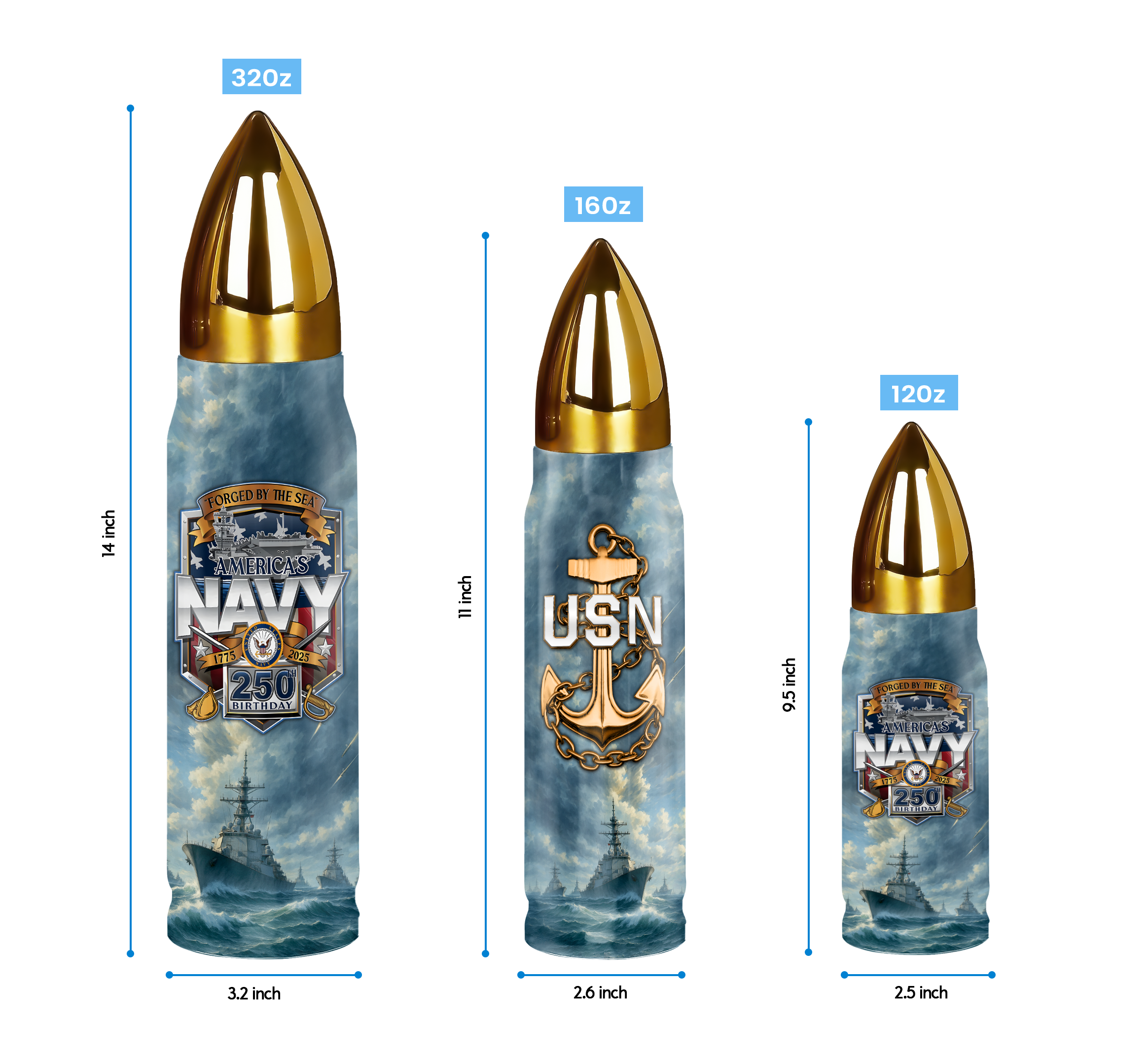 Navy 250th Anniversary Bullet Tumbler