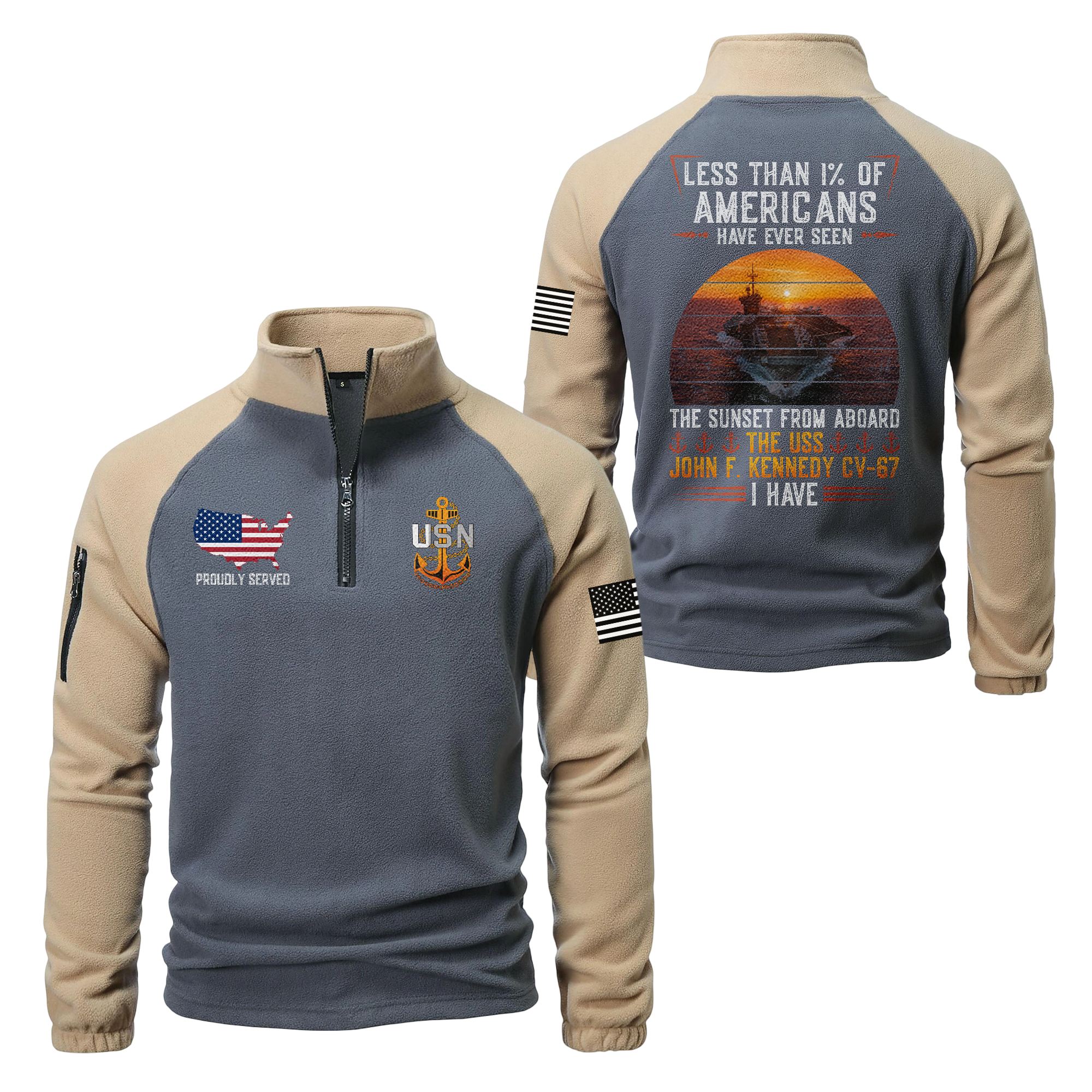 Personalizable Less Than 1% Navy Ship Half-Zip Raglan Sweatshirt