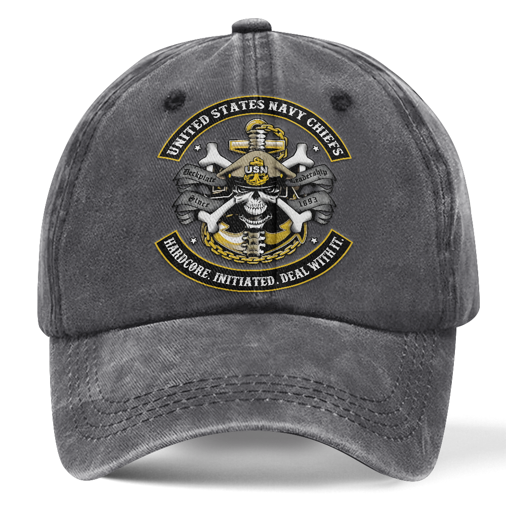 Personalizable Navy Chiefs Hardcore Initiated Deal With It Washed Cap