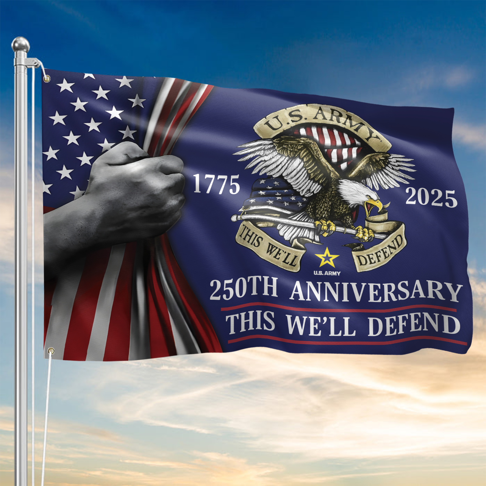 Army 250th Anniversary Flag with Flagpole Combo