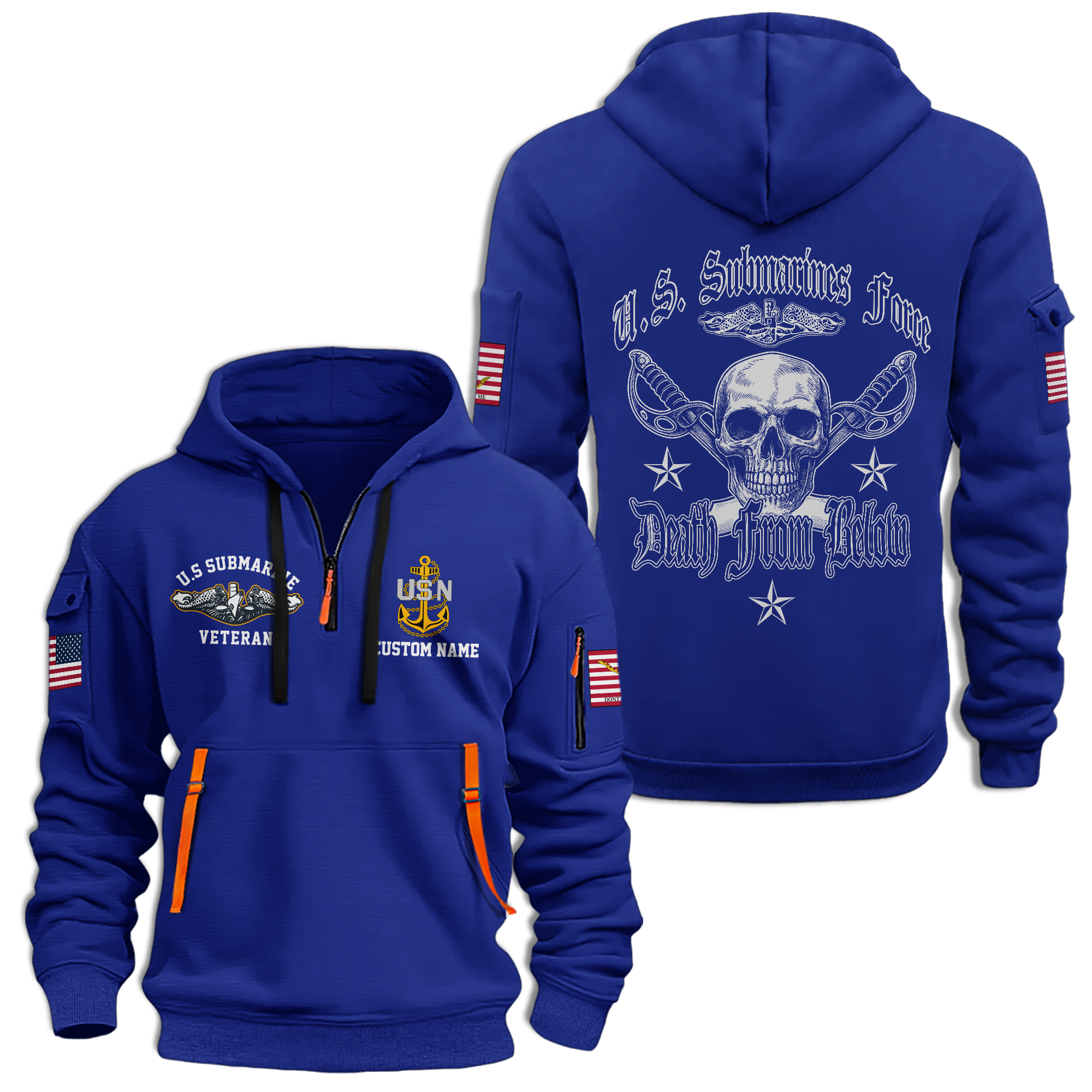 Personalizable Navy Submarine Quarter Zip Hoodie