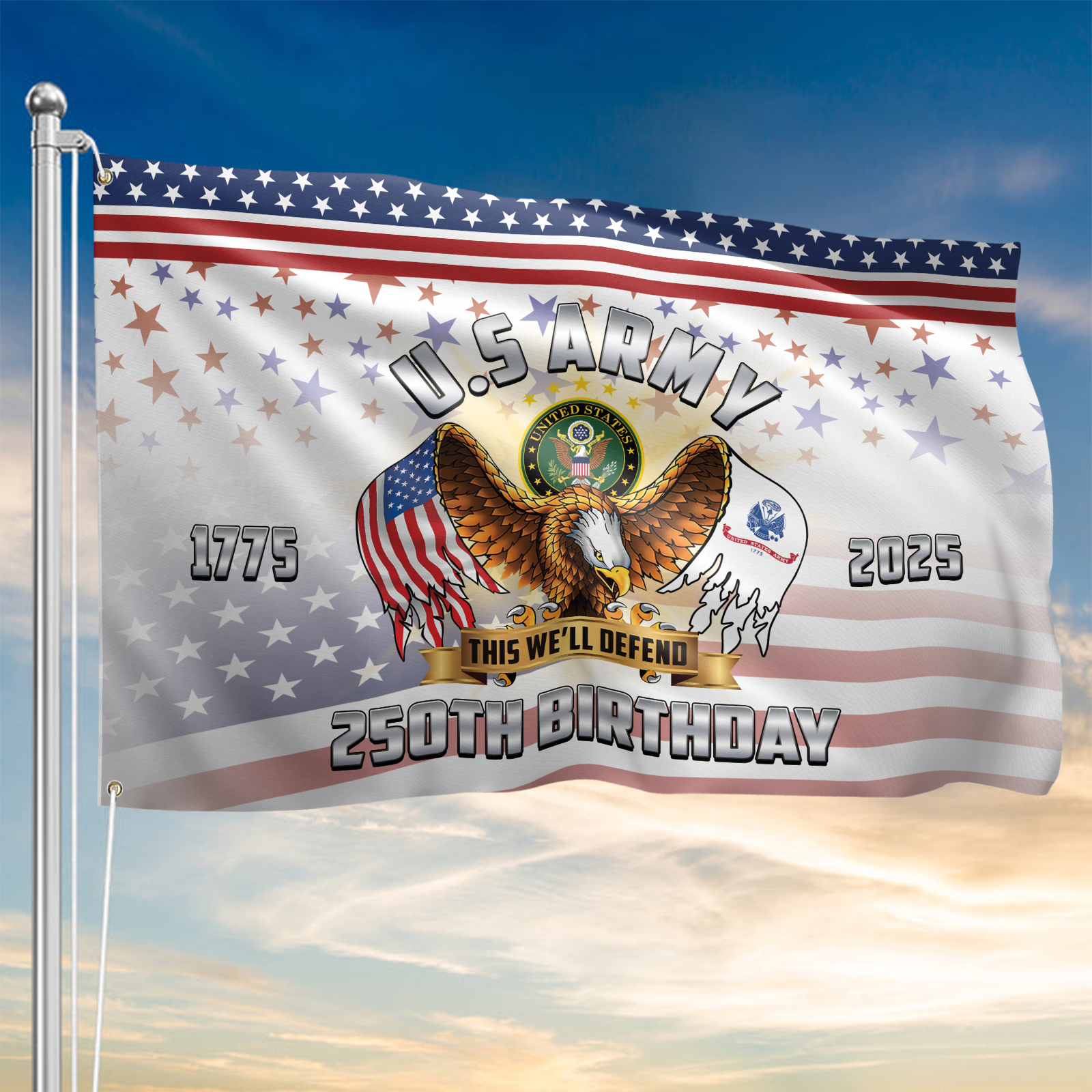 Army 250th Anniversary House Flag With Flagpole Combo