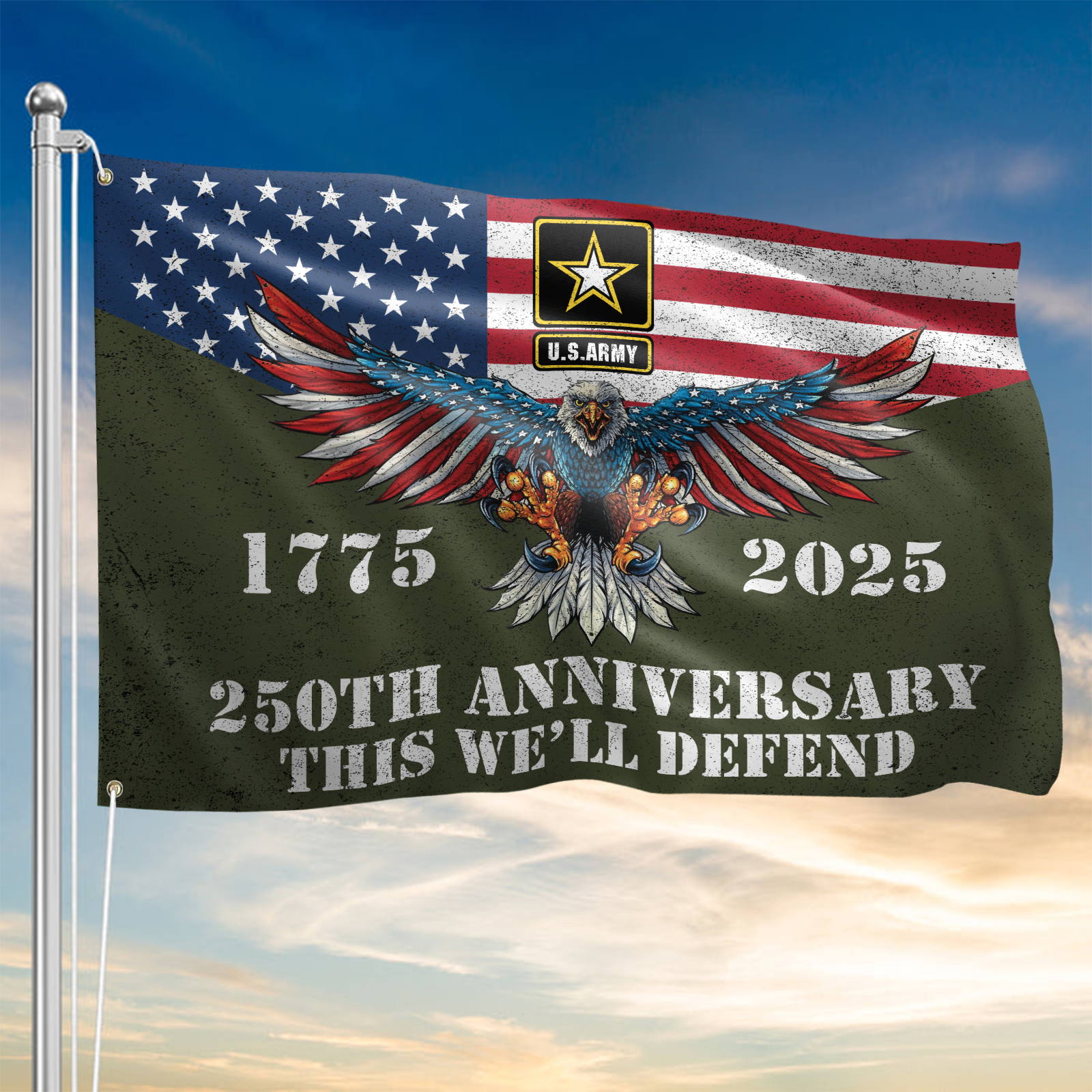 Army 250th Anniversary Flag with Flagpole Combo