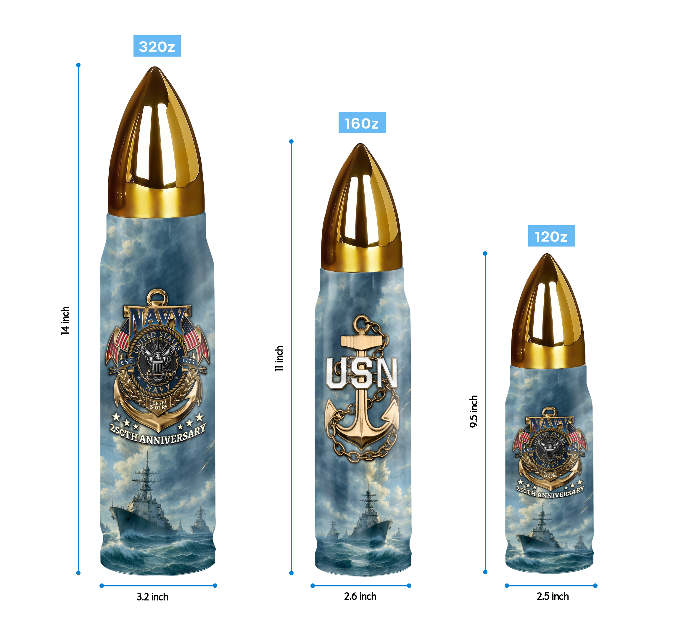 Navy 250th Anniversary Bullet Tumbler