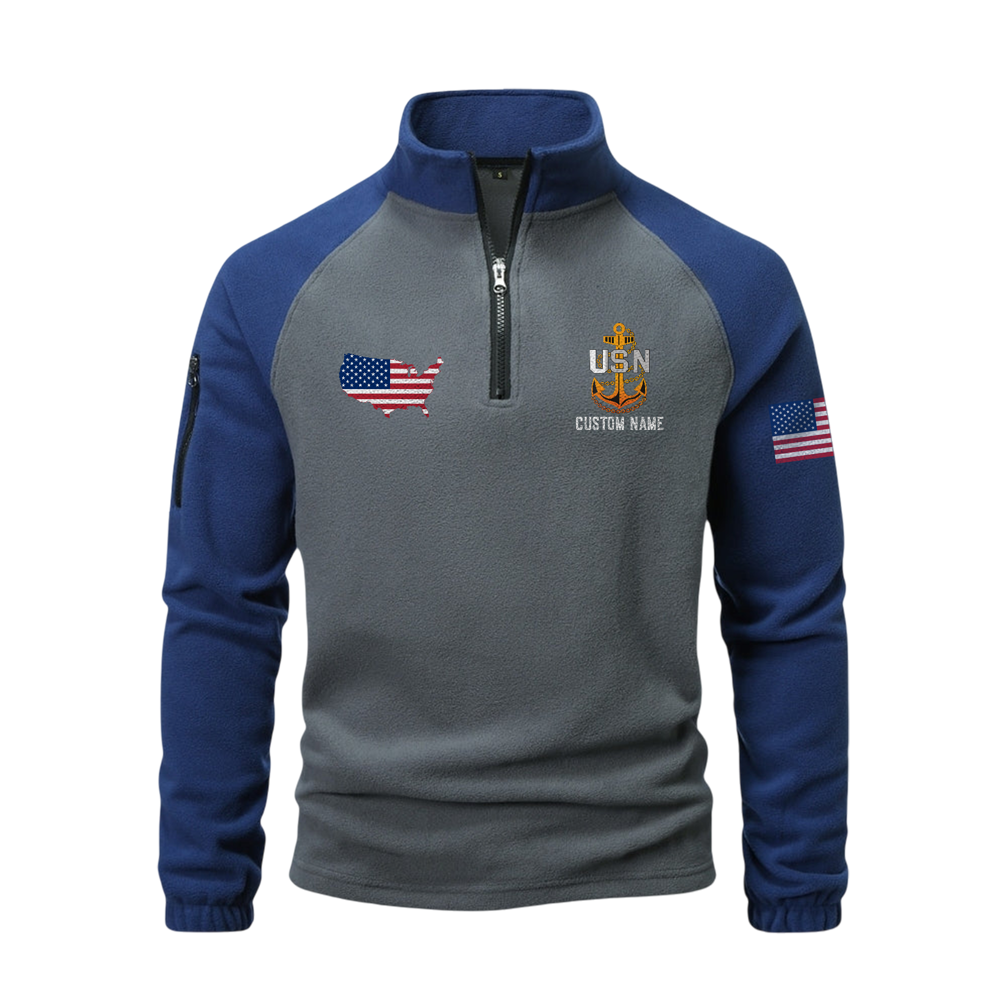 Personalizable Less Than 1% Navy Ship Half-Zip Raglan Sweatshirt