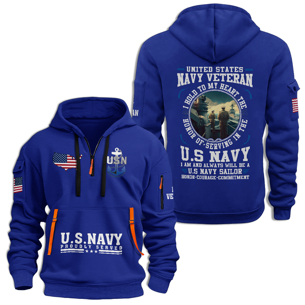 Navy Honor Courage Commitment Quarter Zip Hoodie