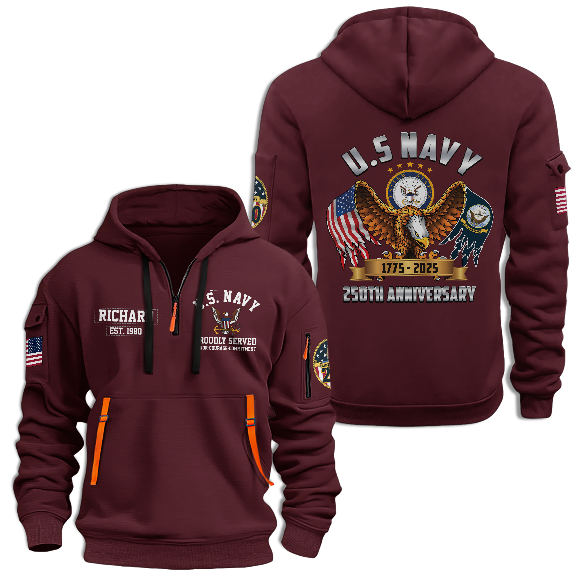 Navy 250th Anniversary Quarter Zip Hoodie