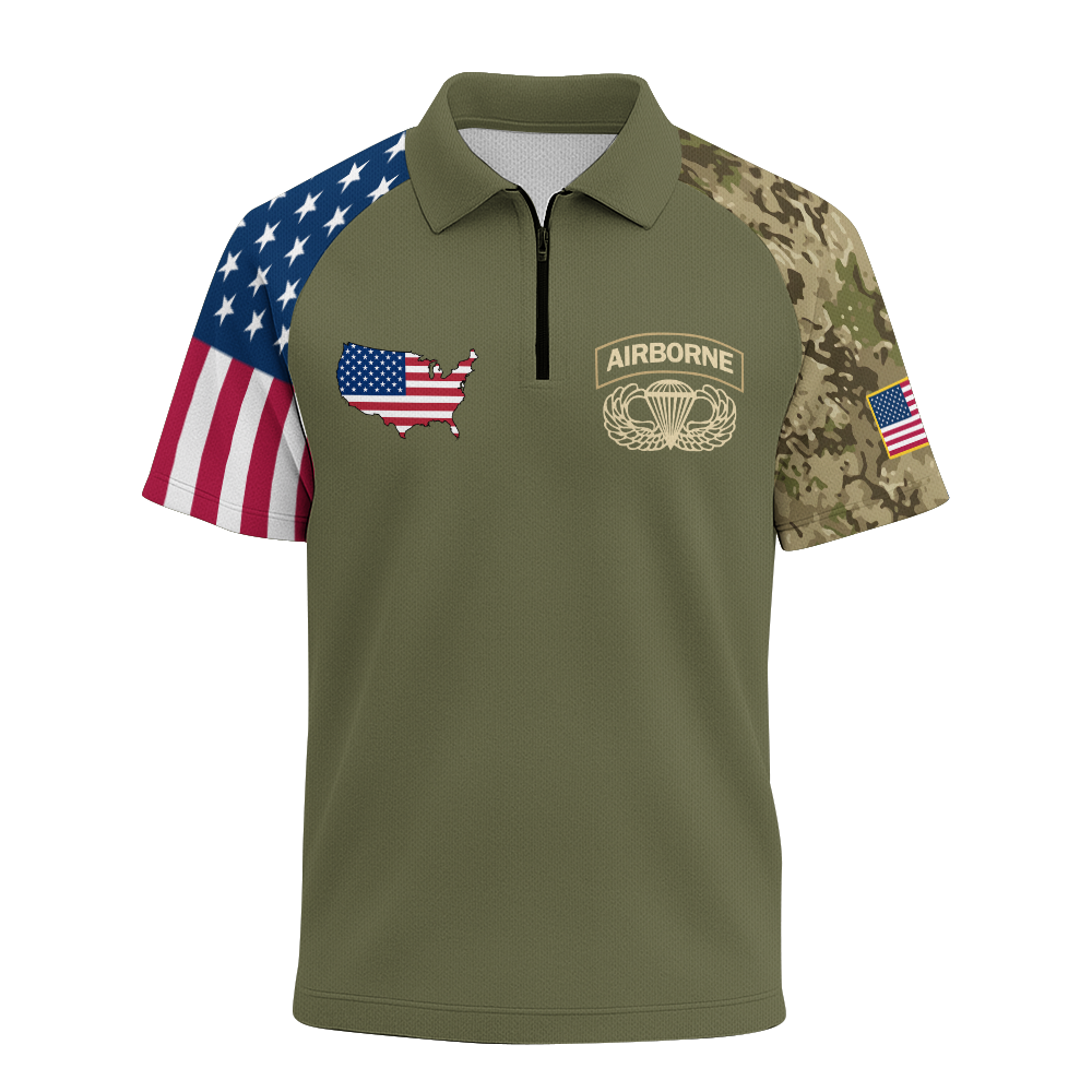 Airborne There's No Ex-Paratroopers Raglan Zip Polo Shirt