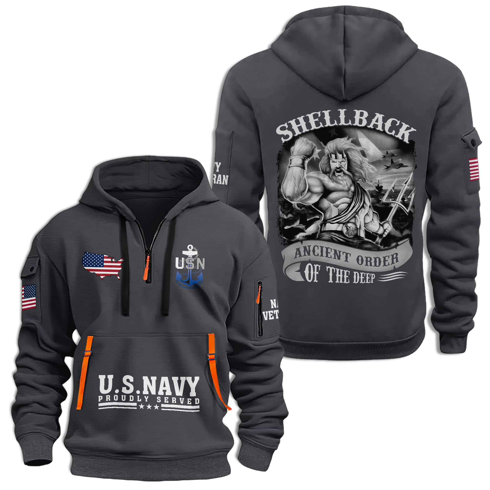 Navy Shellback Ancient Order Of The Deep Quarter Zip Hoodie