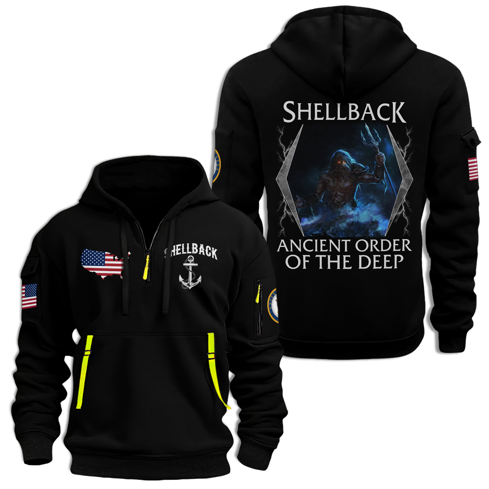 Navy Shellback Ancient Order Of The Deep Quarter Zip Hoodie