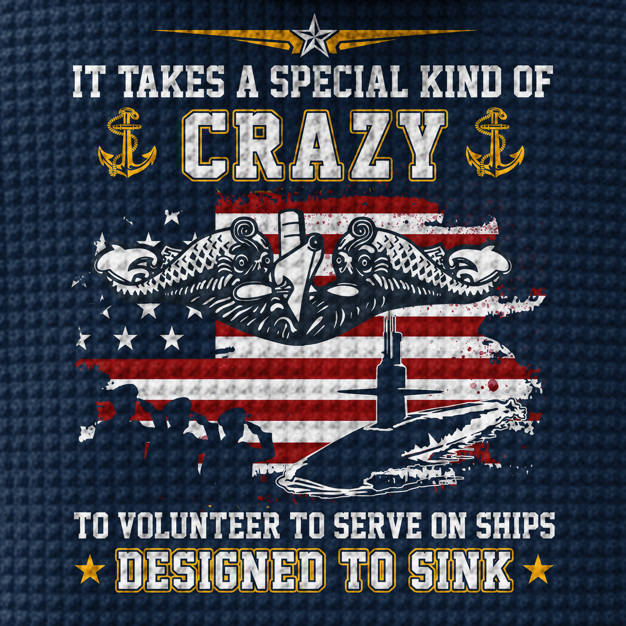 Personalizable Navy Submarine Quarter Zip Waffle Hoodie