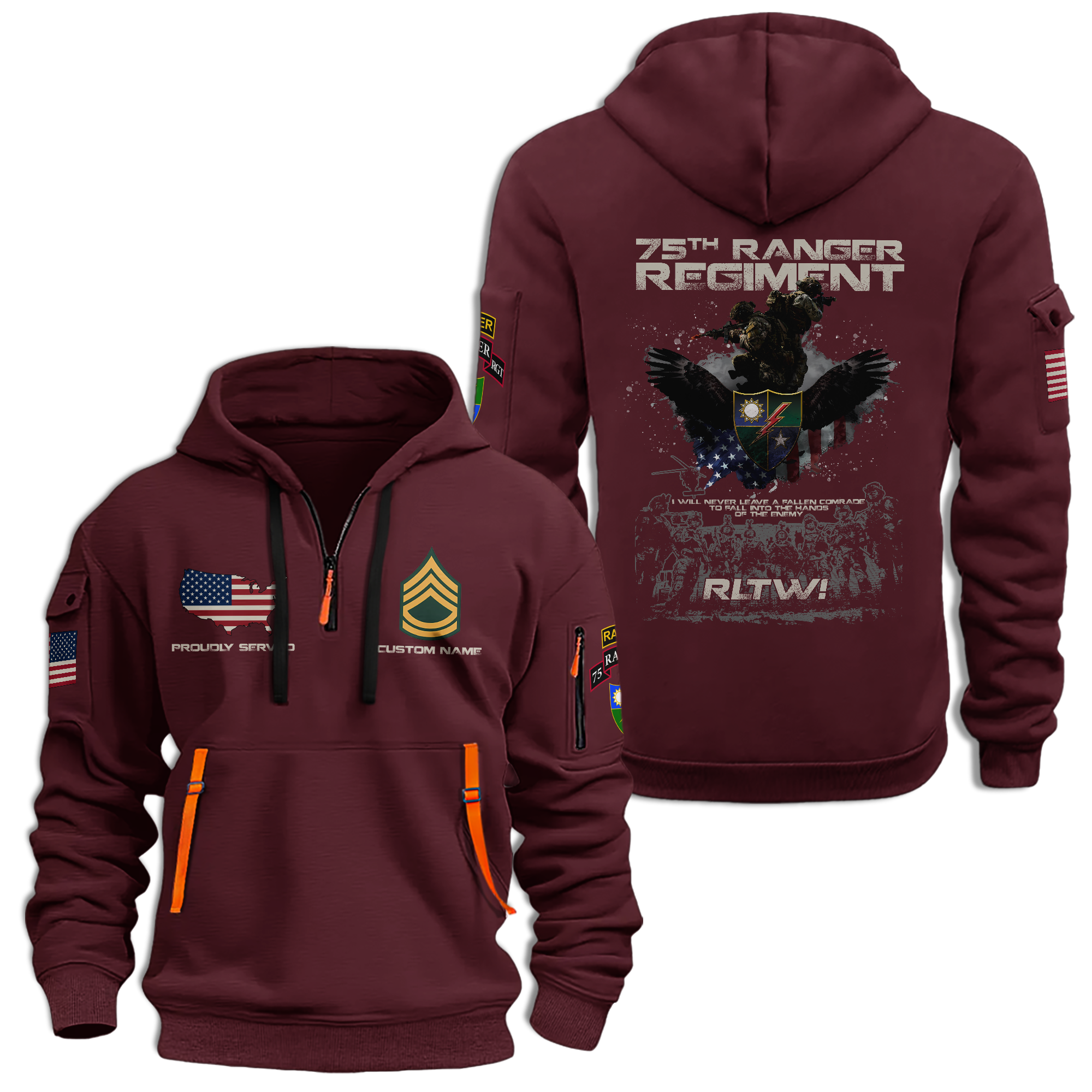 Personalizable 75th Ranger Regiment Quarter Zip Hoodie