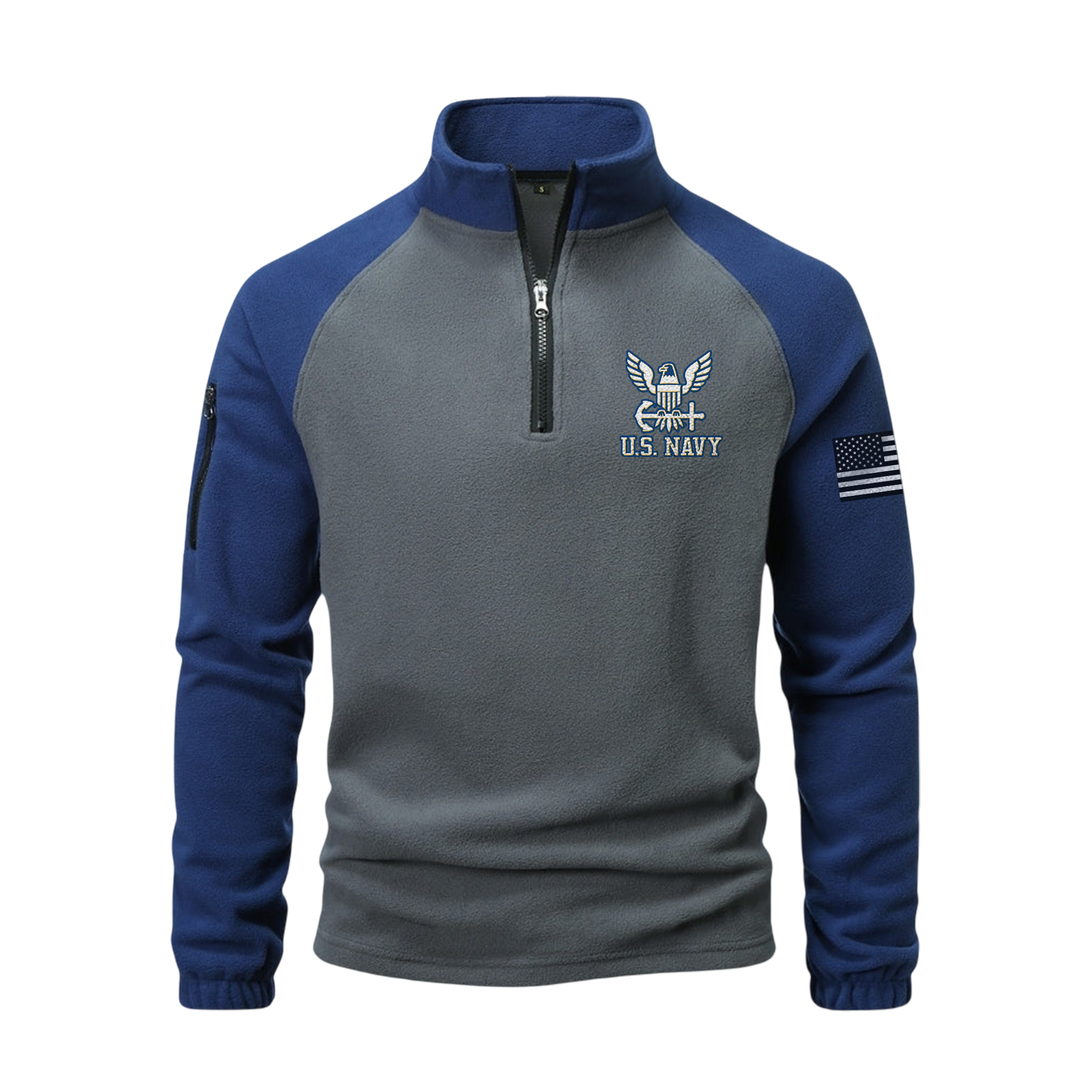 Personalizable Navy Ship Half-Zip Raglan Sweatshirt