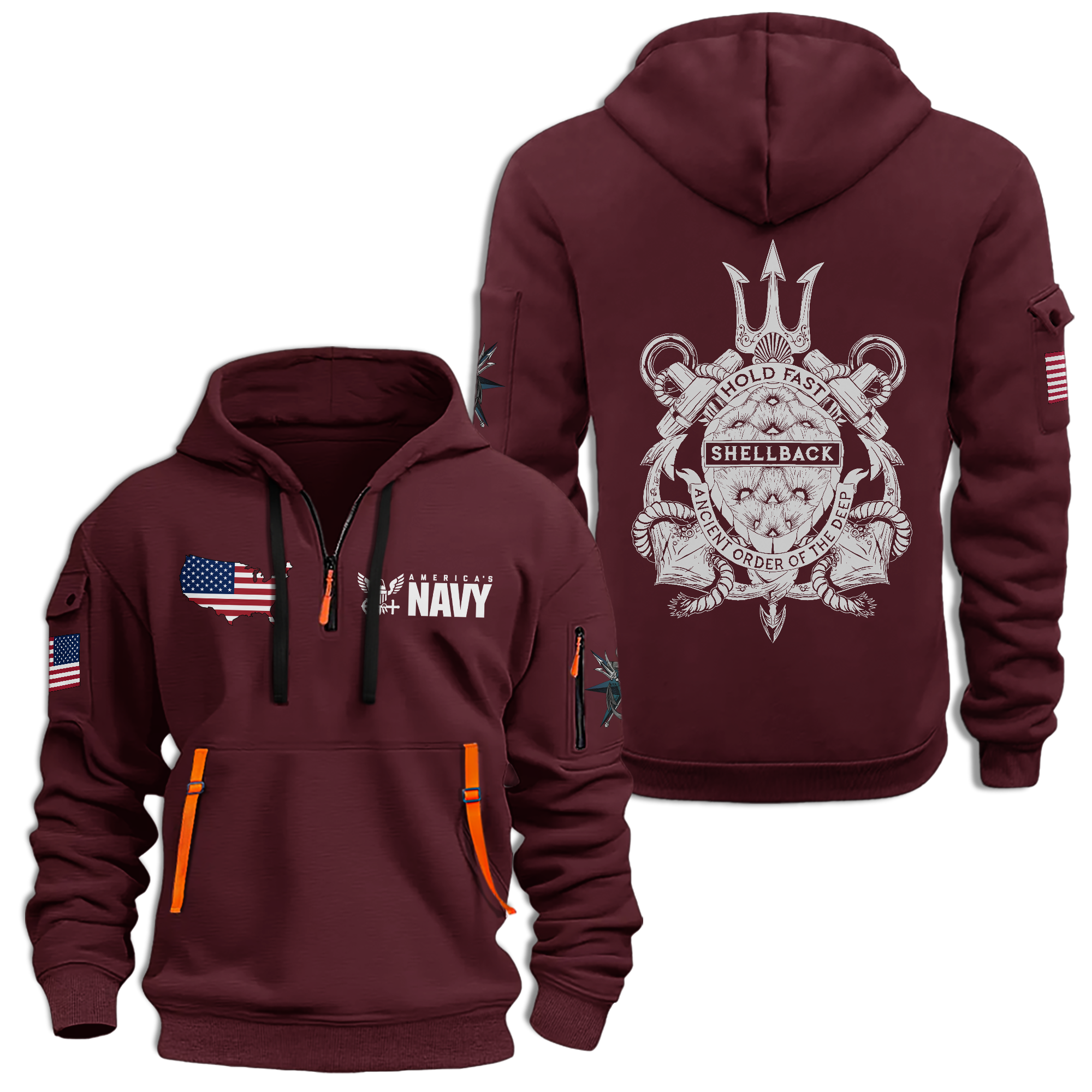 Navy Shellback Ancient Order Of The Deep Quarter Zip Hoodie