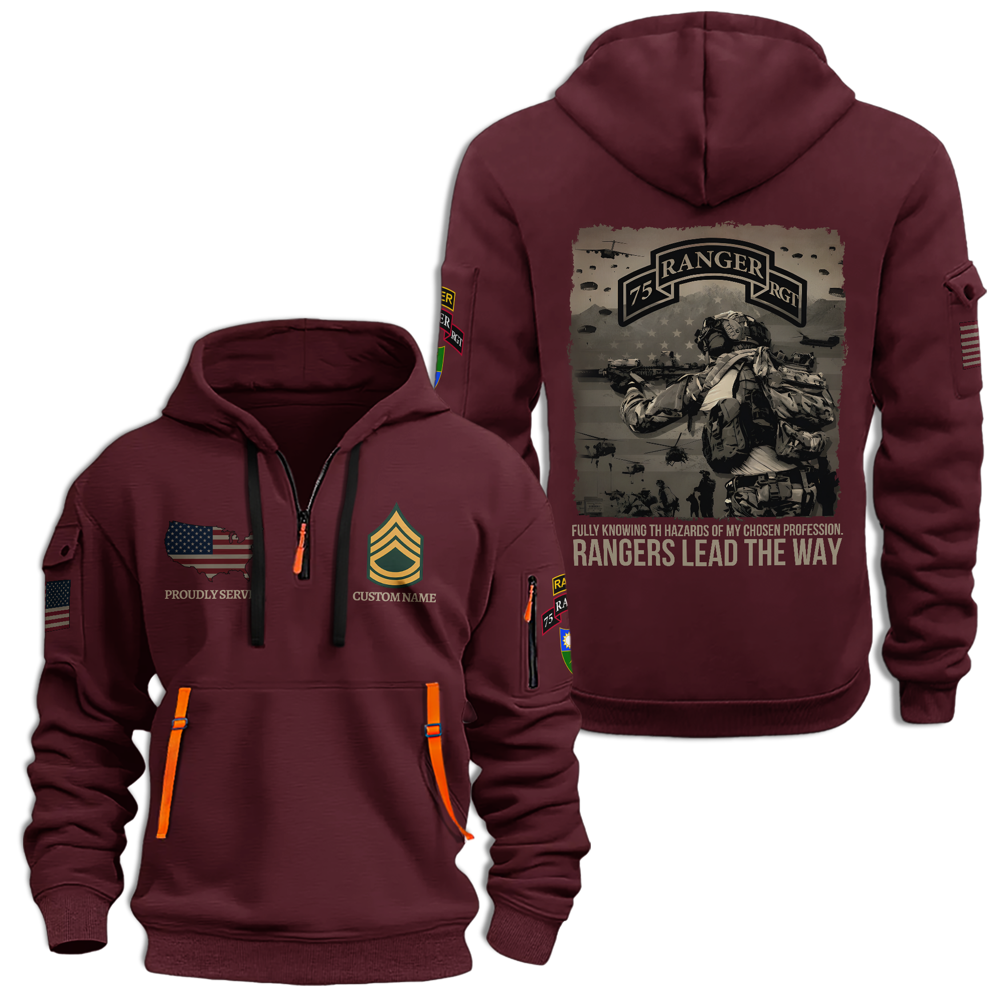 Personalizable 75th Ranger Regiment Quarter Zip Hoodie