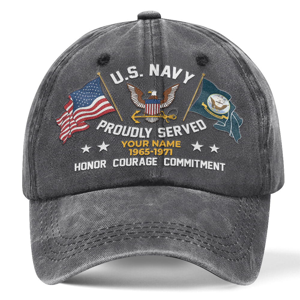 Personalized Navy Proudly Served Washed Cap