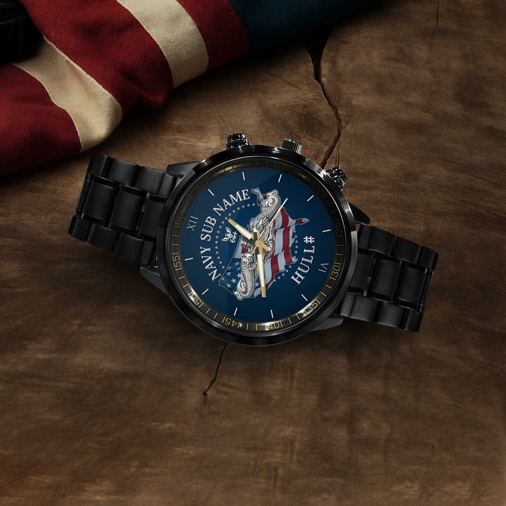 Personalizable Navy Submarine Stainless Steel Watch