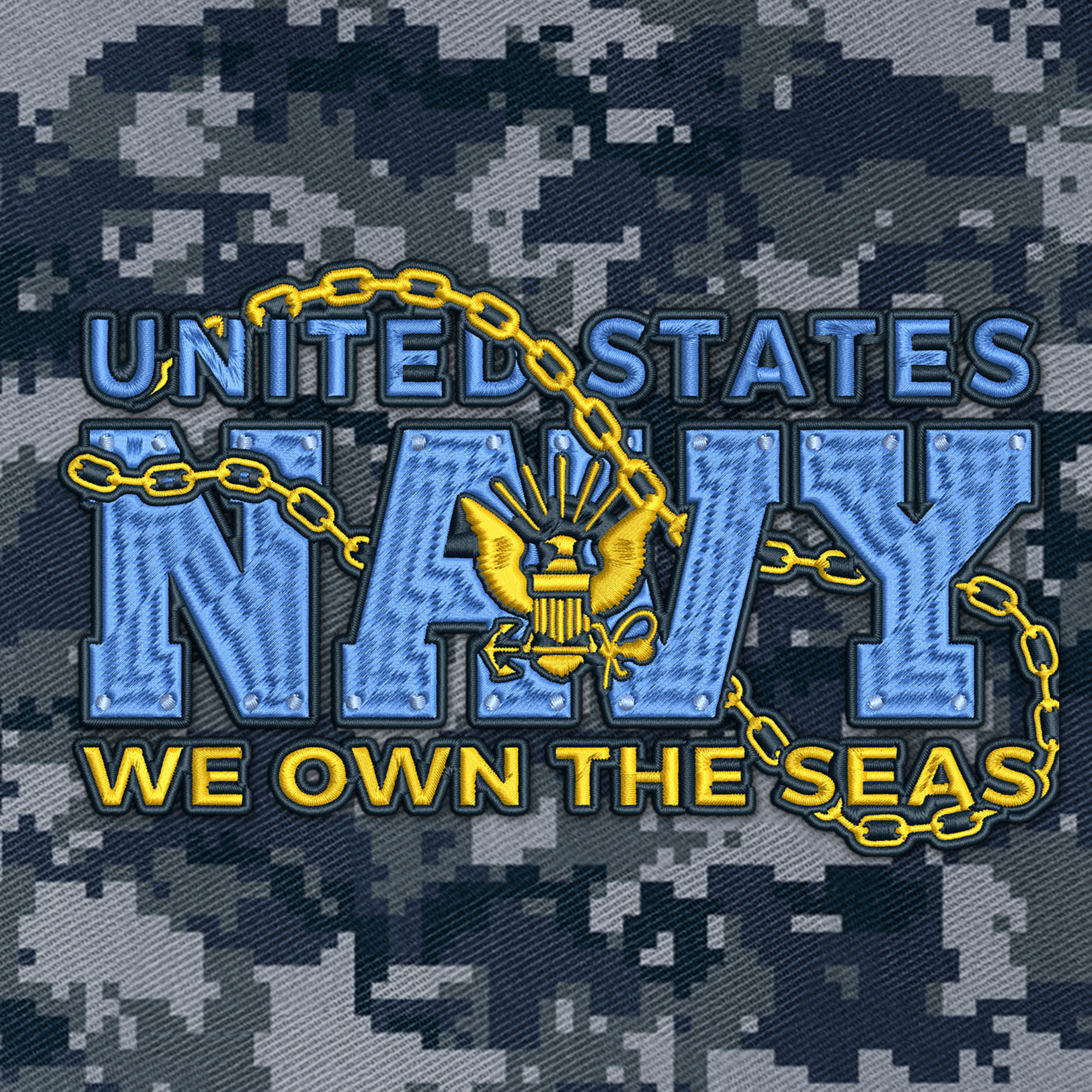 Navy We Own The Seas Embroidered & Printed Cap