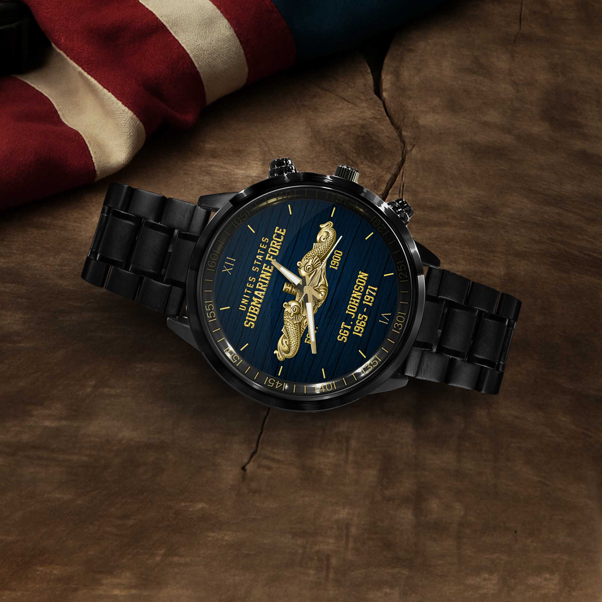 Personalizable Navy Submarine Stainless Steel Watch