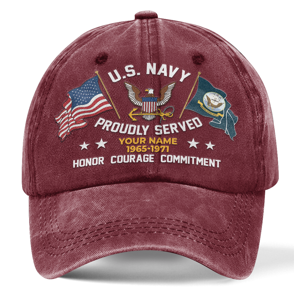 Personalized Navy Proudly Served Washed Cap