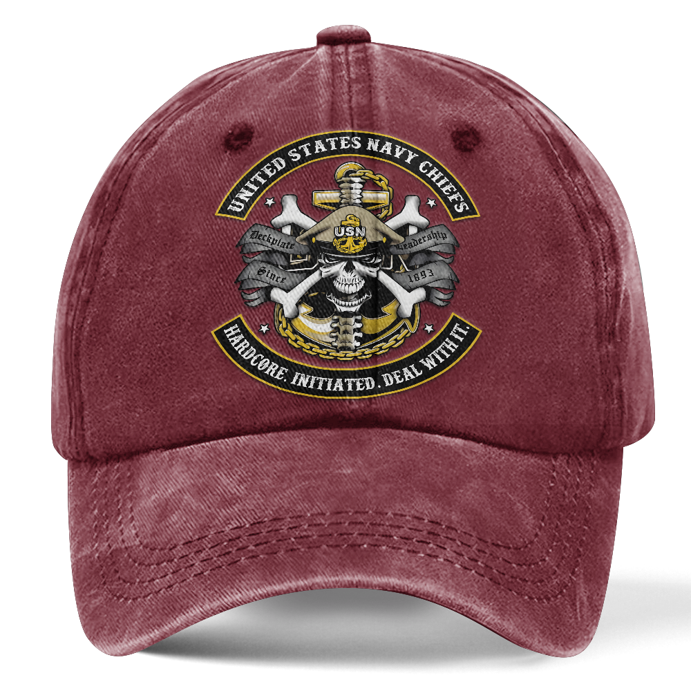 Personalizable Navy Chiefs Hardcore Initiated Deal With It Washed Cap