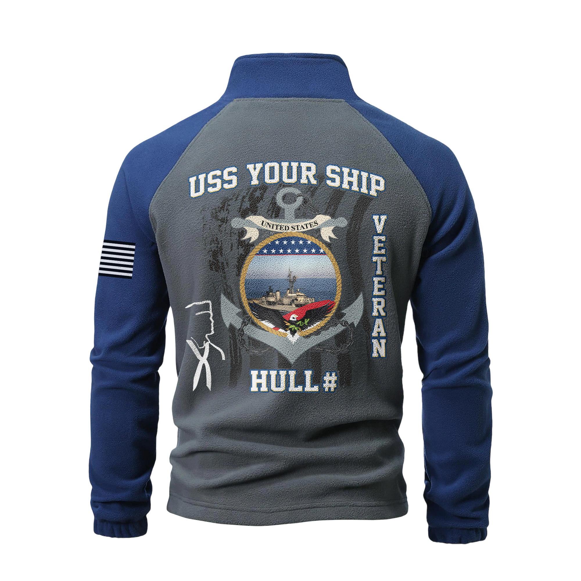 Personalizable Navy Ship Half-Zip Raglan Sweatshirt