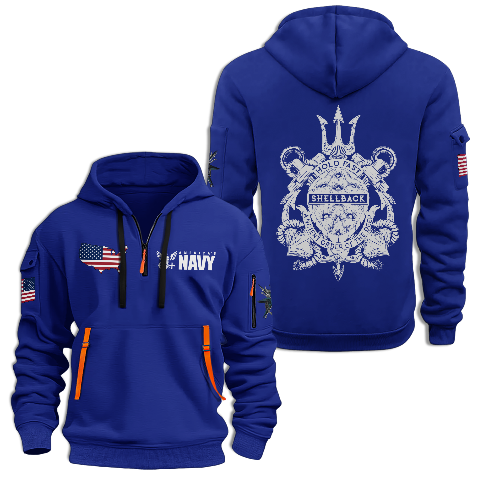 Navy Shellback Ancient Order Of The Deep Quarter Zip Hoodie