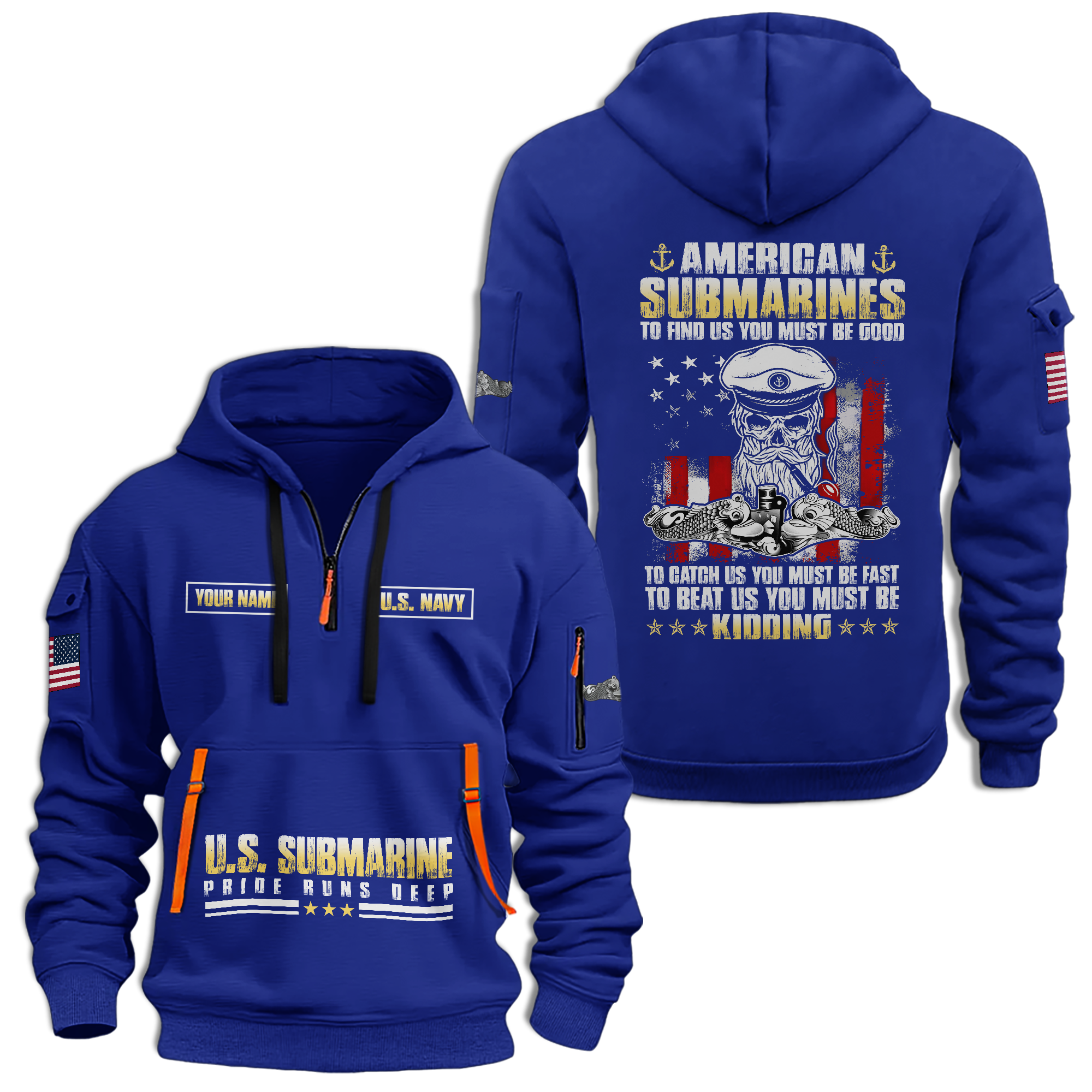 Personalizable Navy Submarine Quarter Zip Hoodie