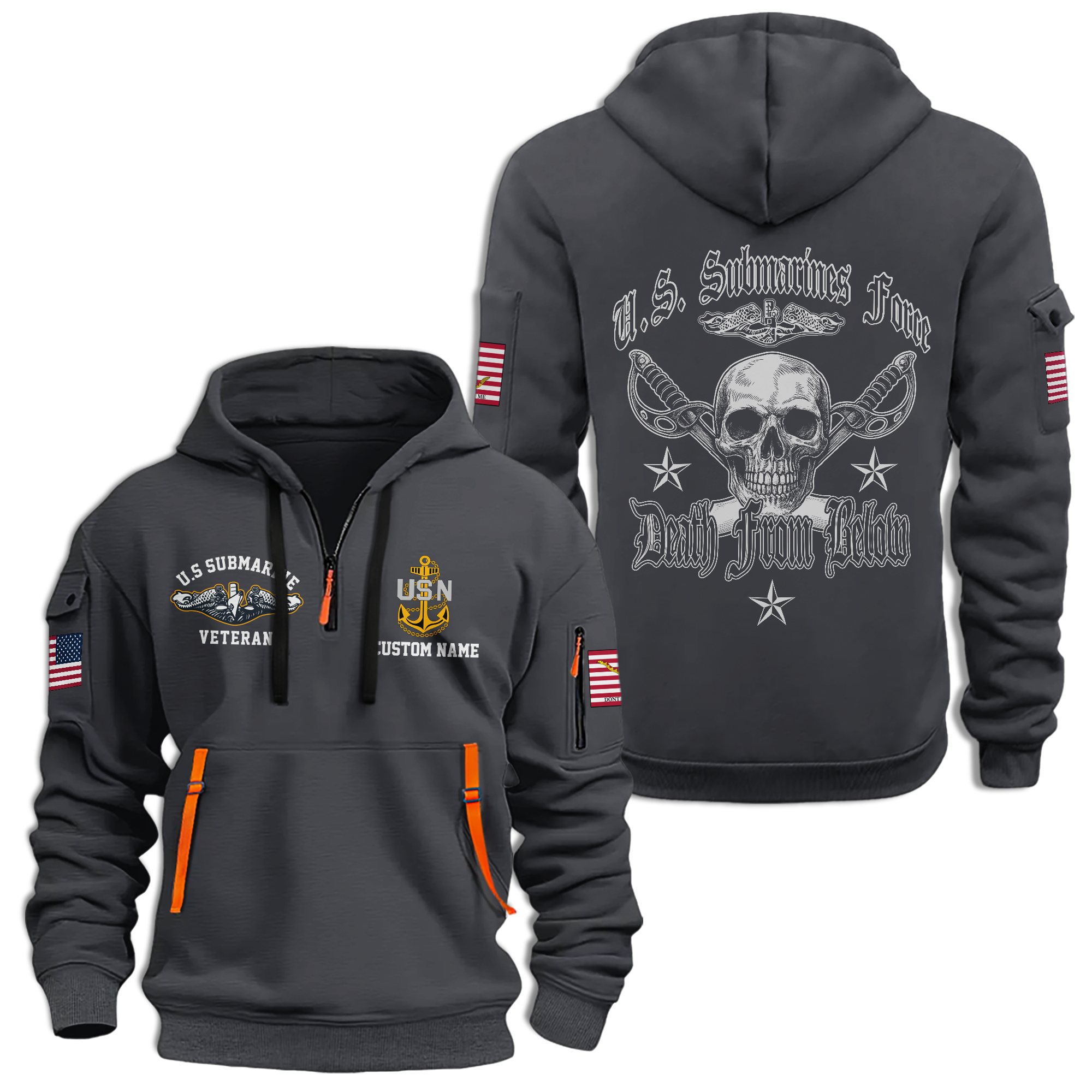 Personalizable Navy Submarine Quarter Zip Hoodie
