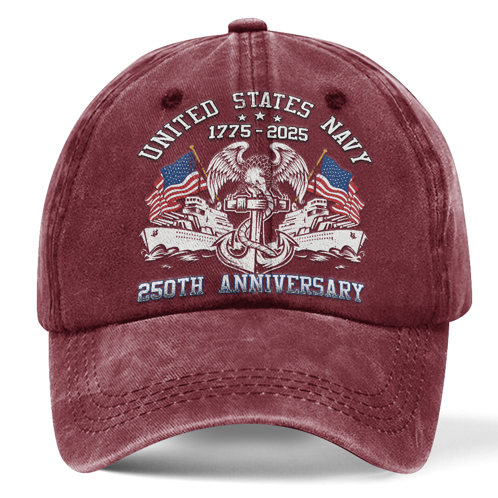 Personalizable Navy 250th Anniversary Washed Cap