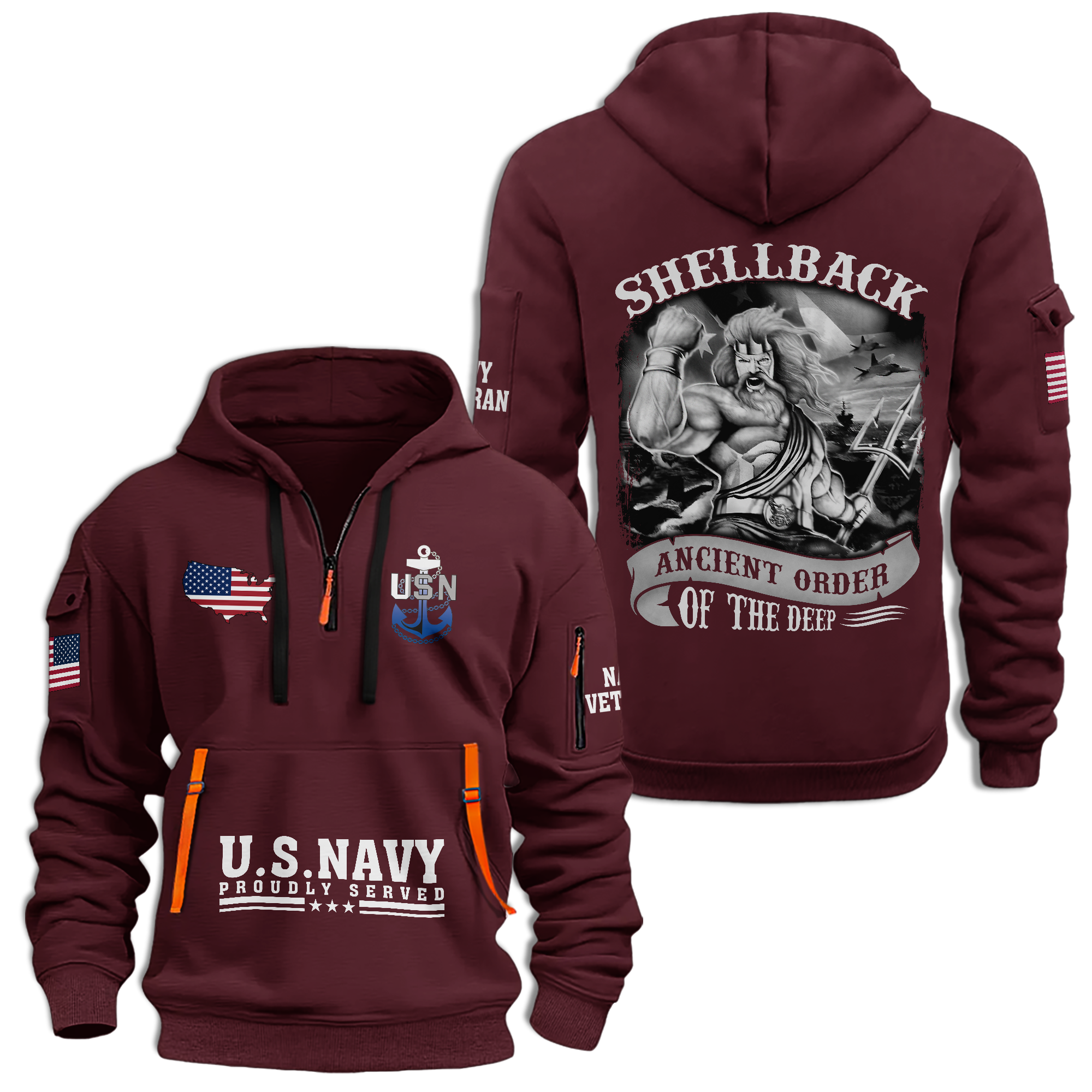 Navy Shellback Ancient Order Of The Deep Quarter Zip Hoodie