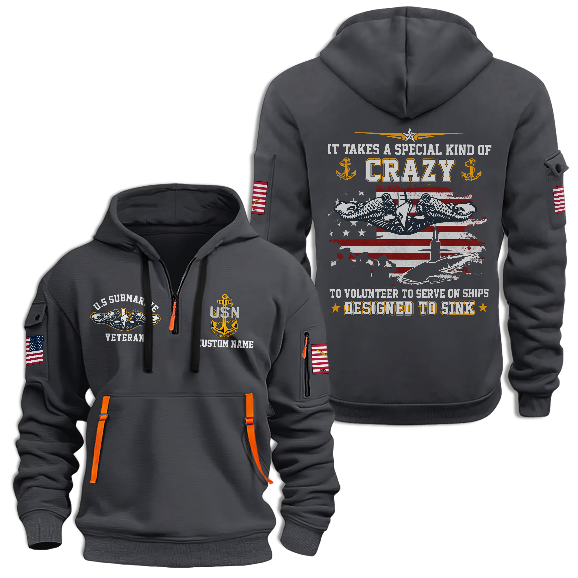 Personalizable Navy Submarine Quarter Zip Hoodie