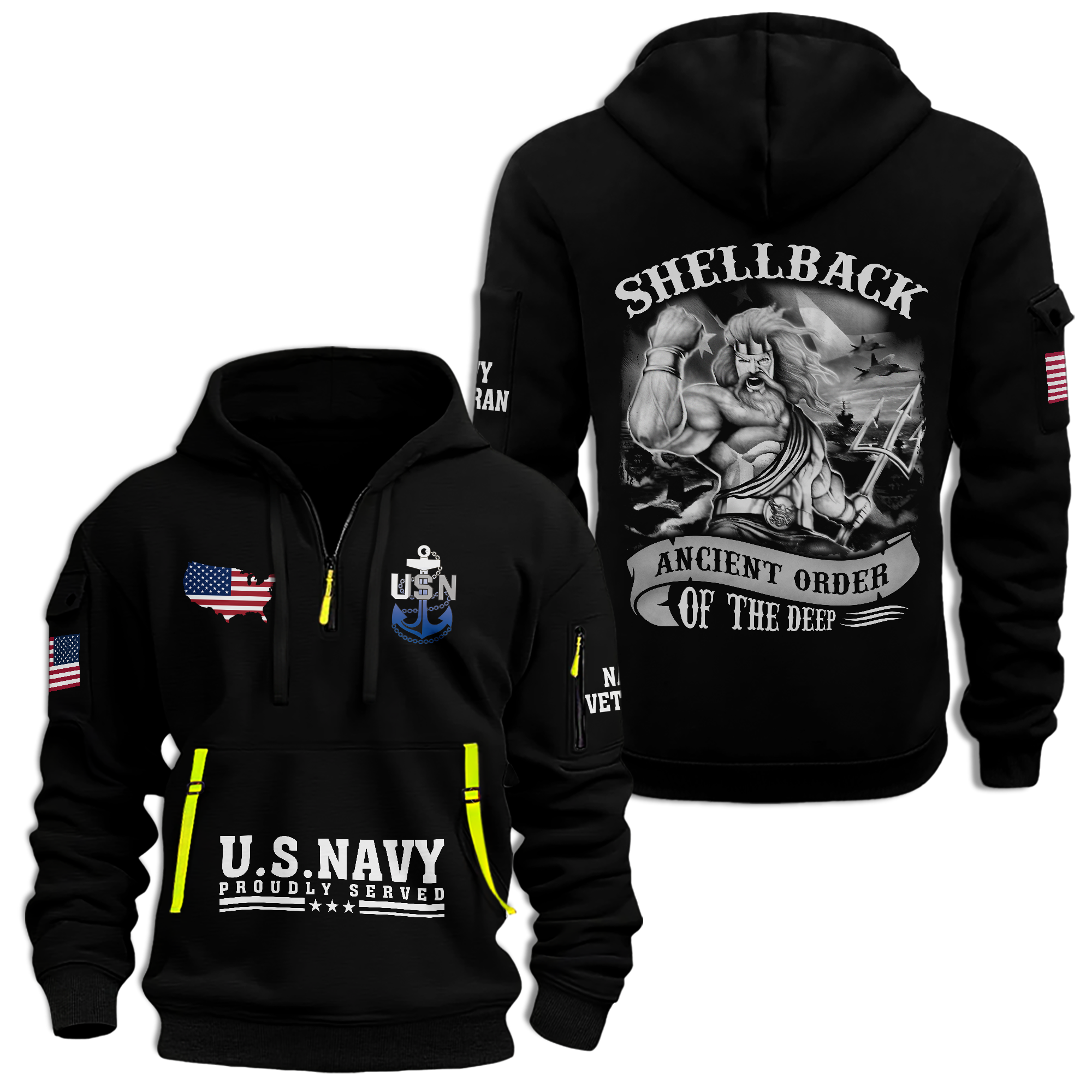 Navy Shellback Ancient Order Of The Deep Quarter Zip Hoodie