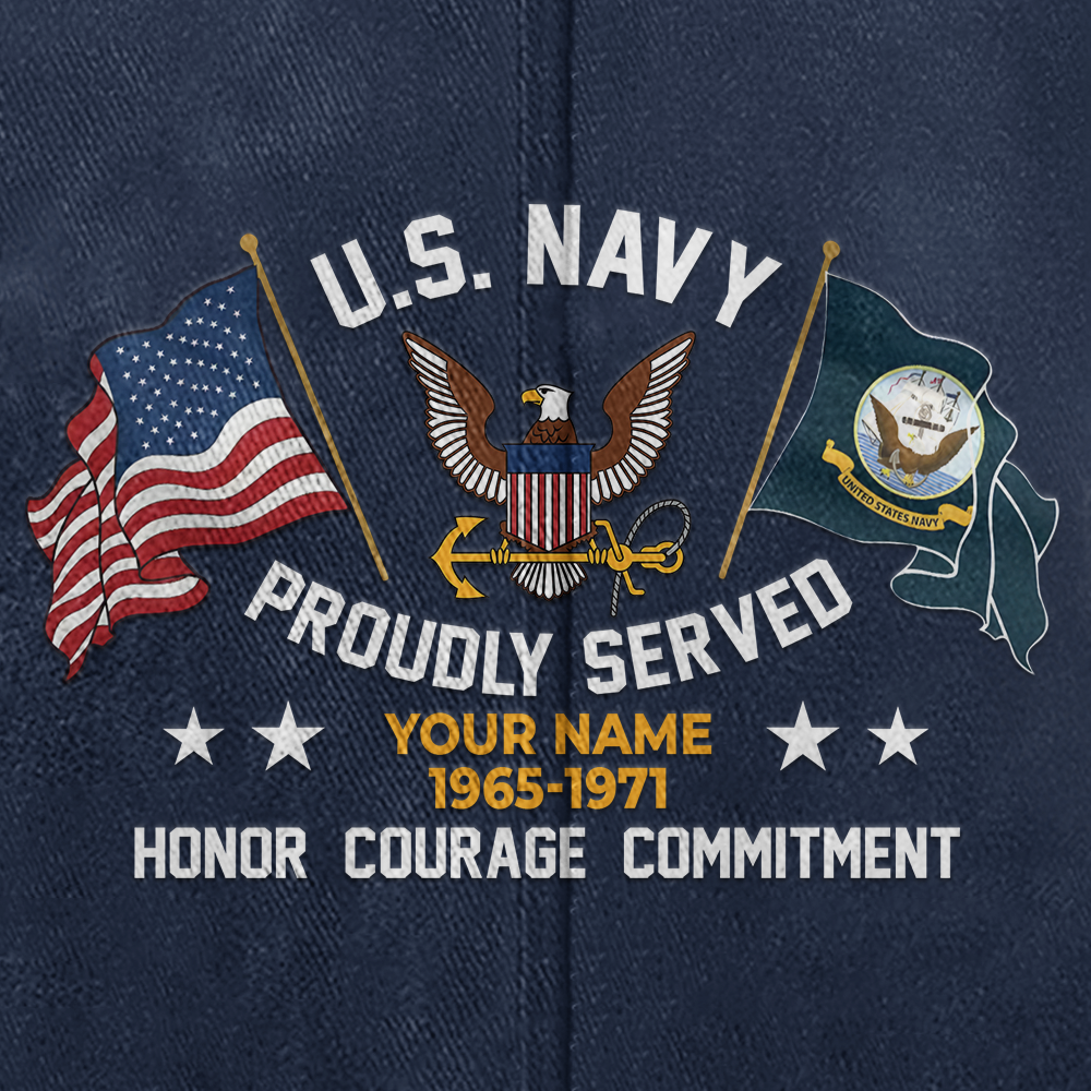 Personalized Navy Proudly Served Washed Cap