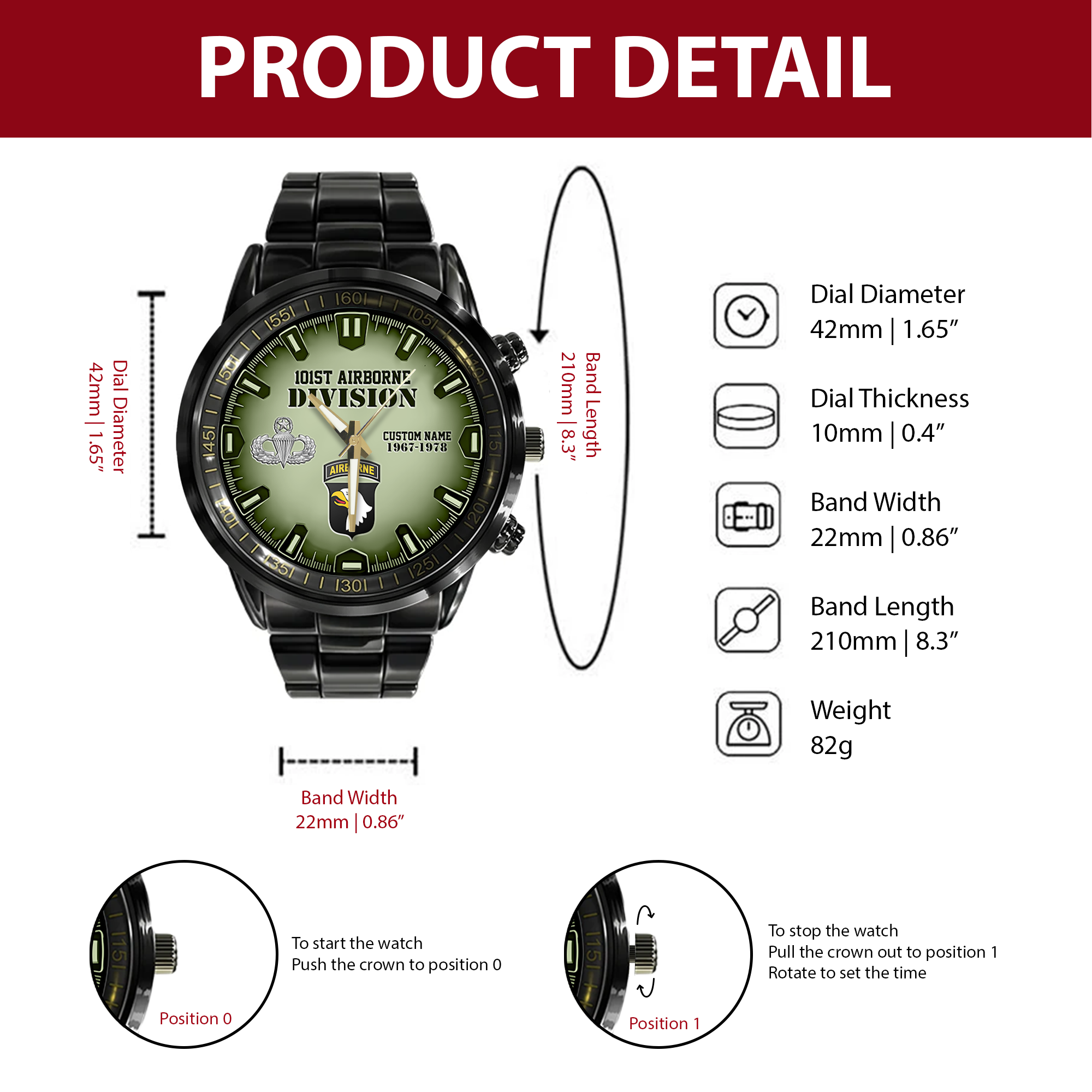 Personalizable 101st Airborne Division Stainless Steel Watch