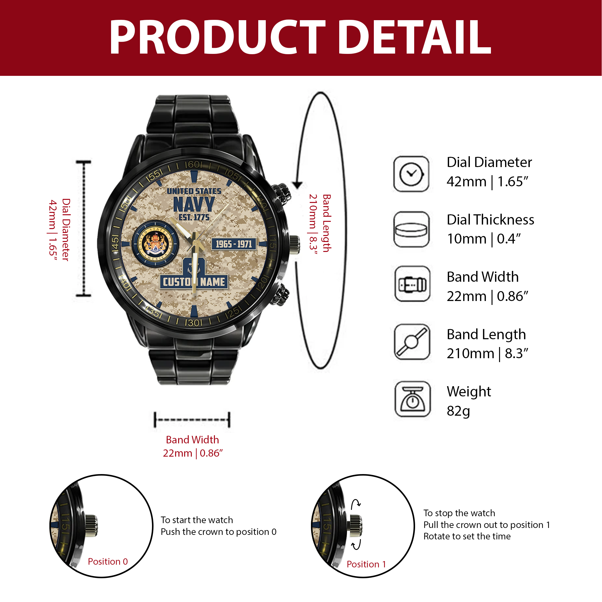Personalizable Navy Aircraft Carrier Stainless Steel Watch