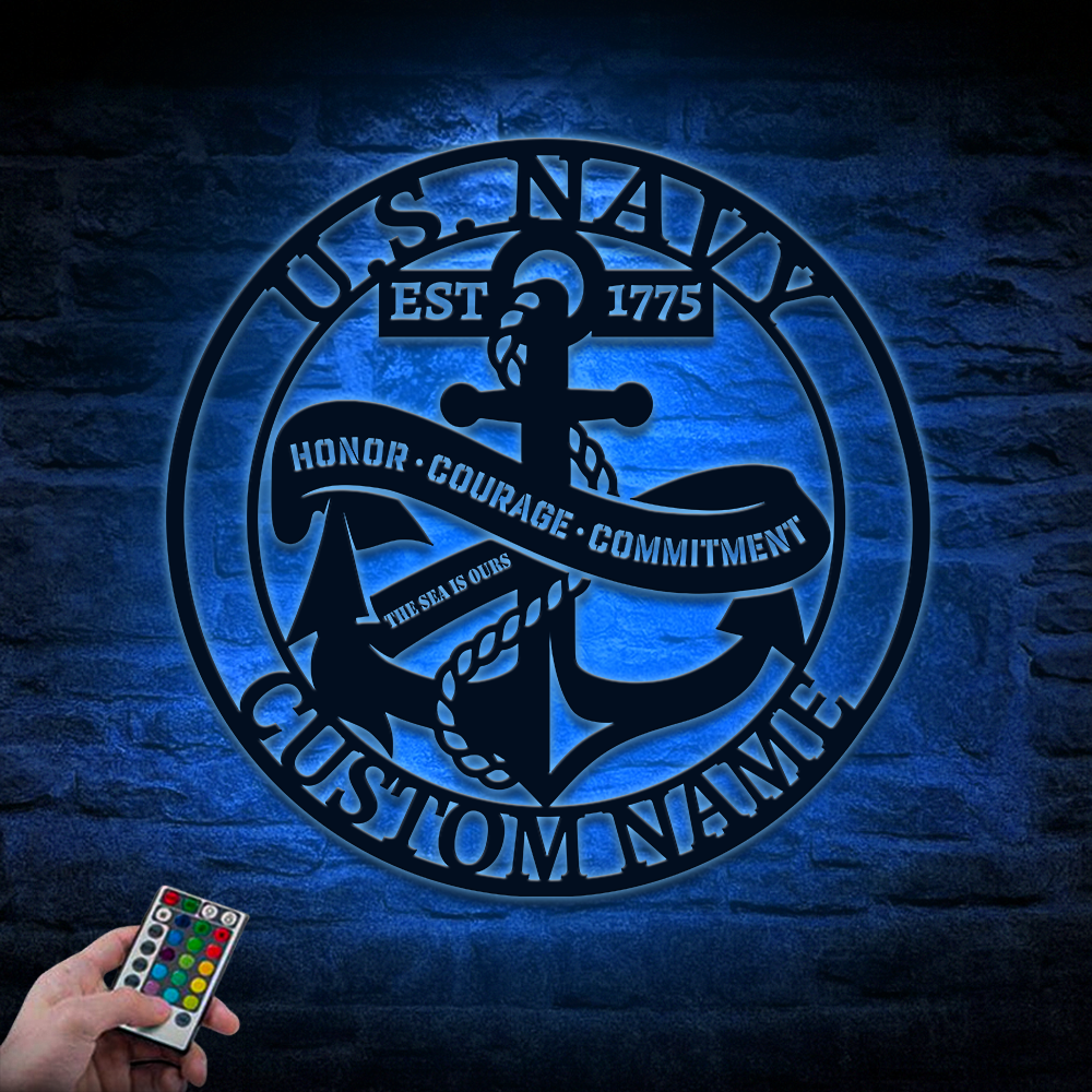 Personalized Navy Anchor Metal Sign Wall Art