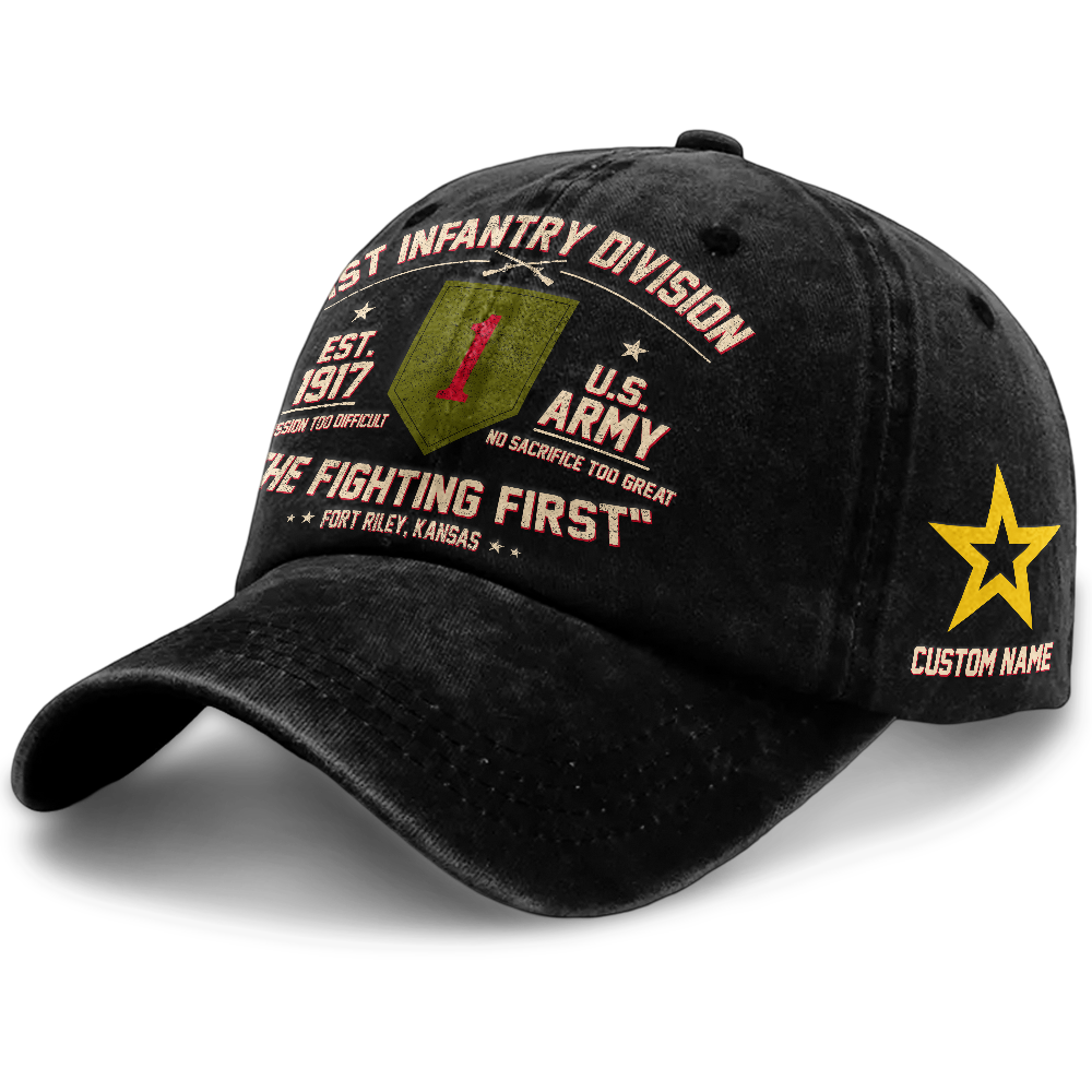 Personalizable Army 1st Infantry Division Washed Cap