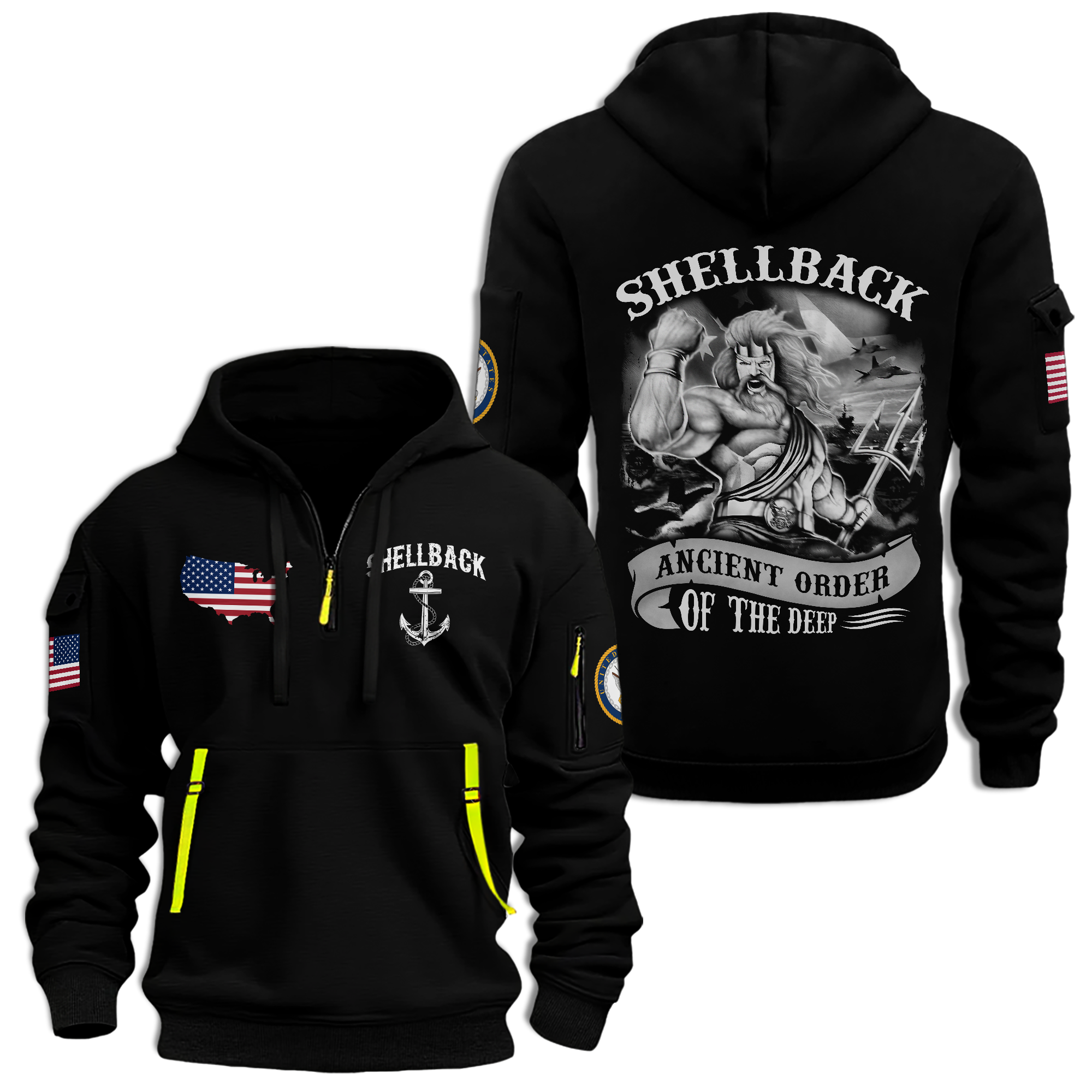 Navy Shellback Ancient Order Of The Deep Quarter Zip Hoodie