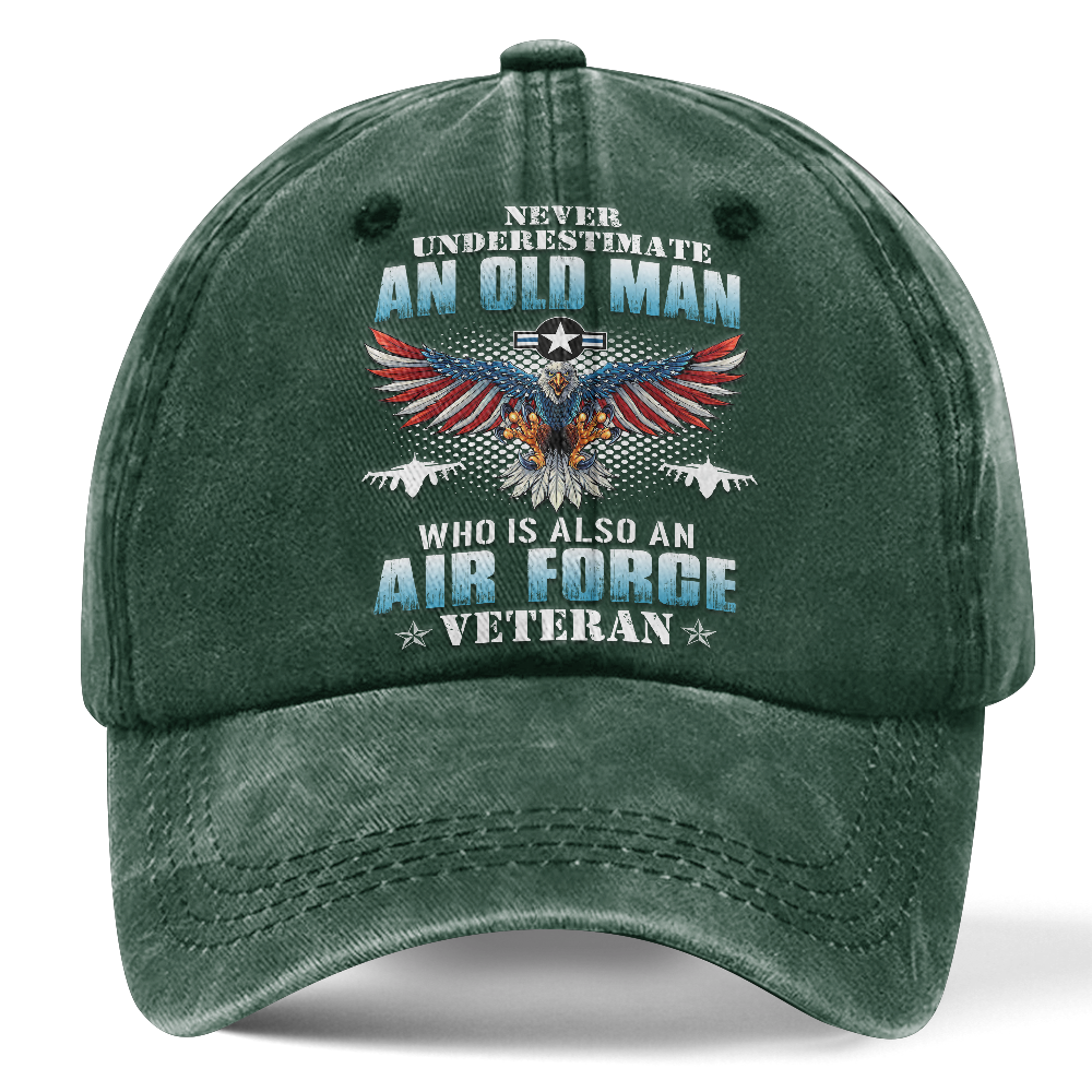 Personalizable Air Force Never Underestimate An Old Man Washed Cap